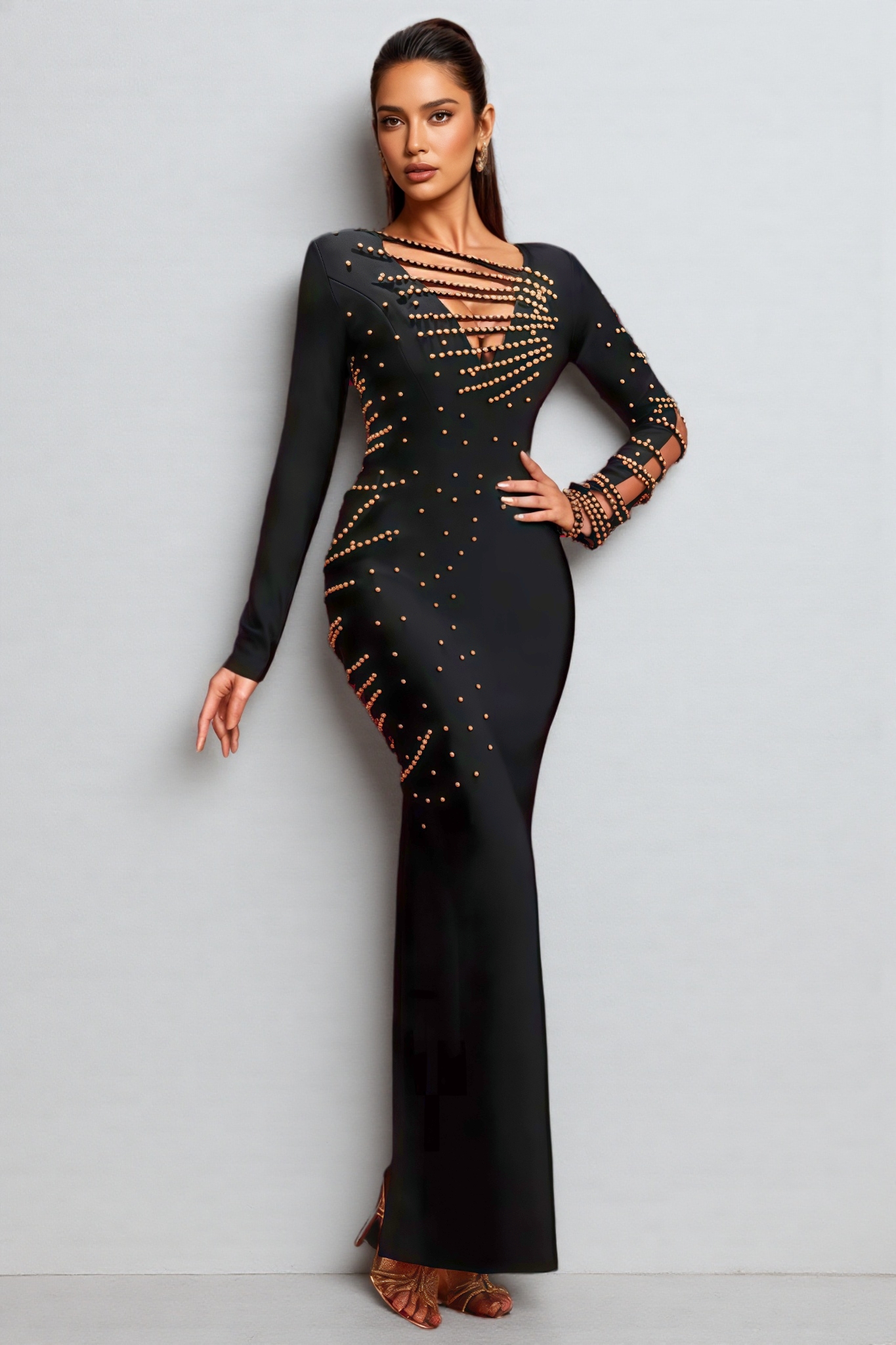 Astred Beadwork Luxury Bandage Maxi Dress