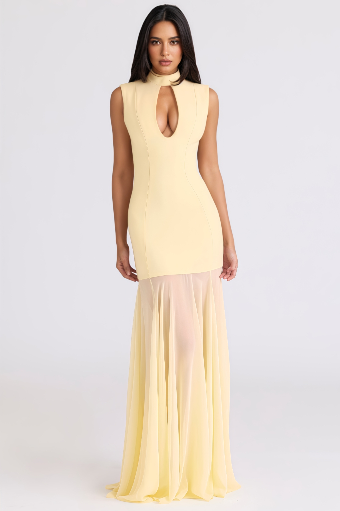 Zayrcen Yellow Sleeveless Keyhole Maxi Dress