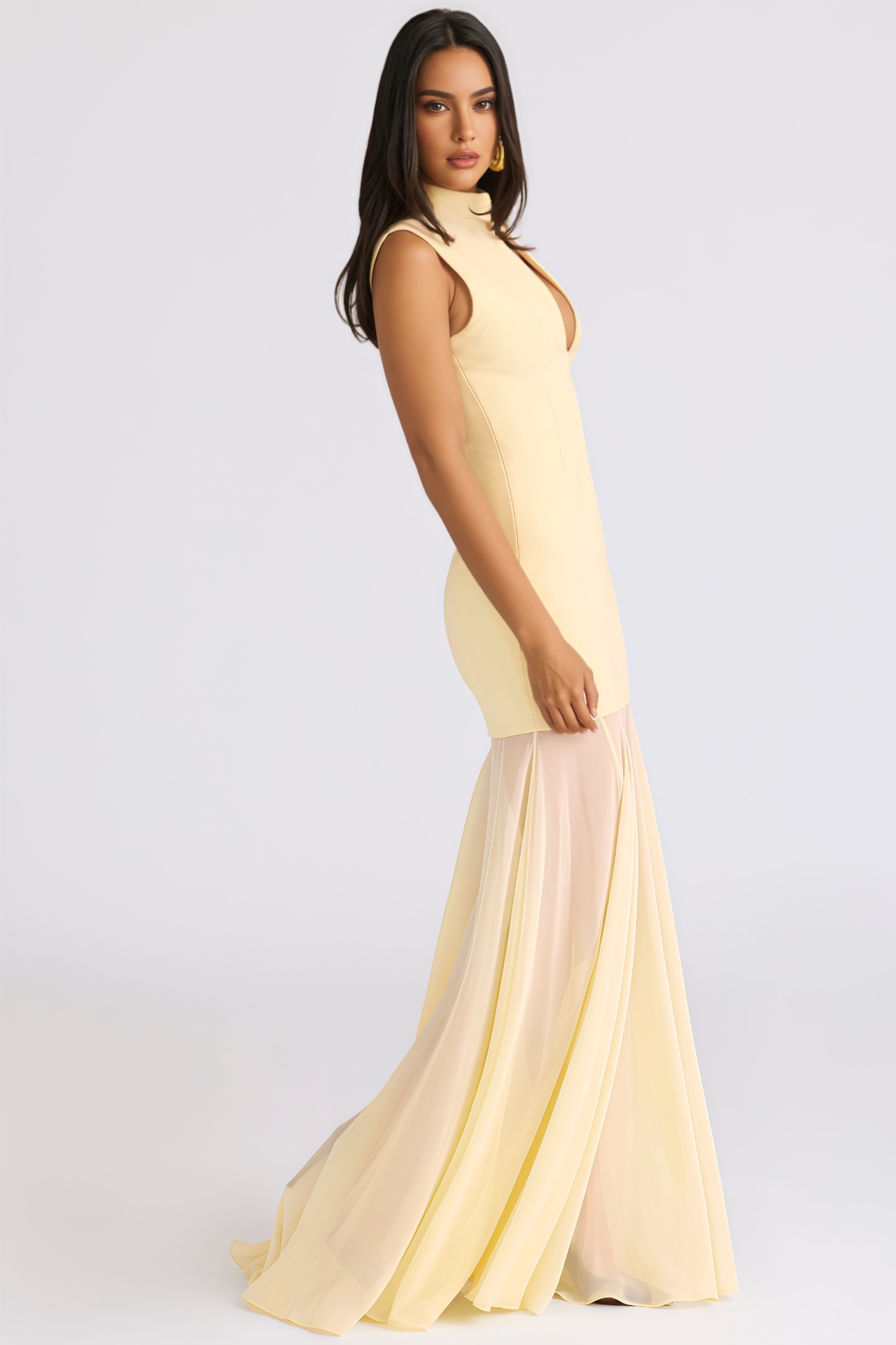 Zayrcen Yellow Sleeveless Keyhole Maxi Dress
