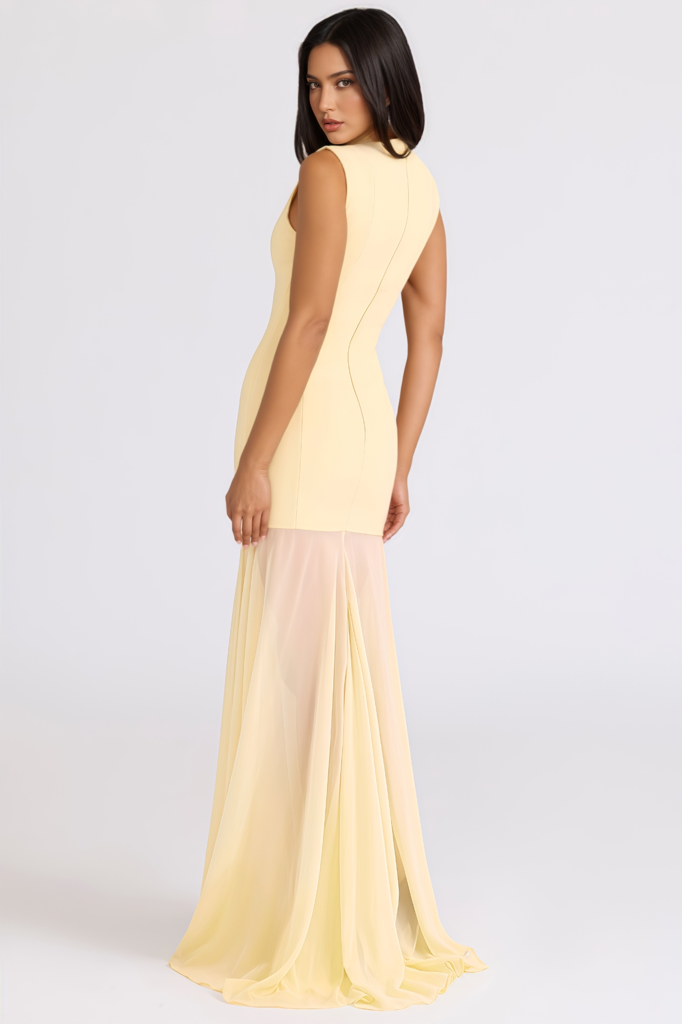 Zayrcen Yellow Sleeveless Keyhole Maxi Dress
