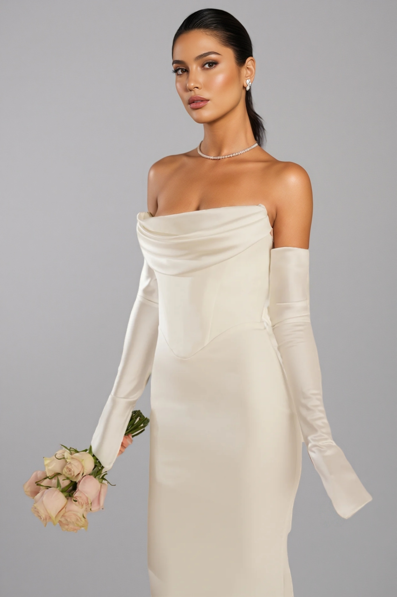 Scot White One Shoulder Long Sleeve Maxi Dress