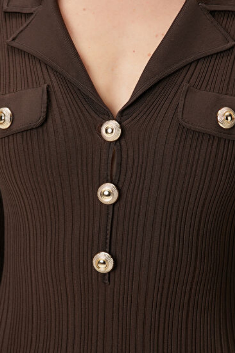 Kahlani Brown Long Sleeve Knit Midi Dress