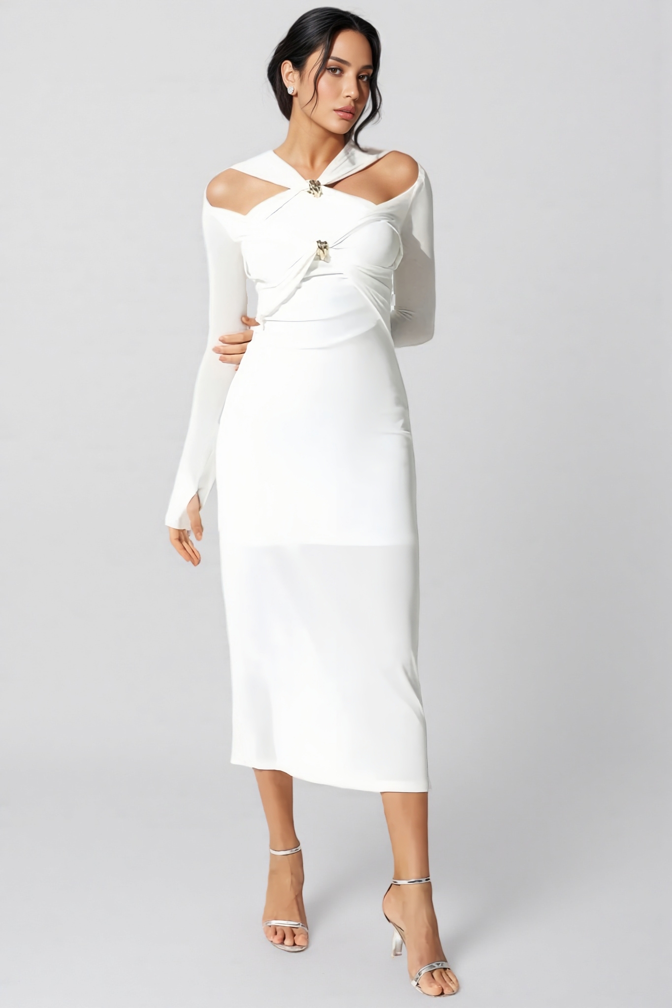 Solid Colour Strappy Maxi Dress-White