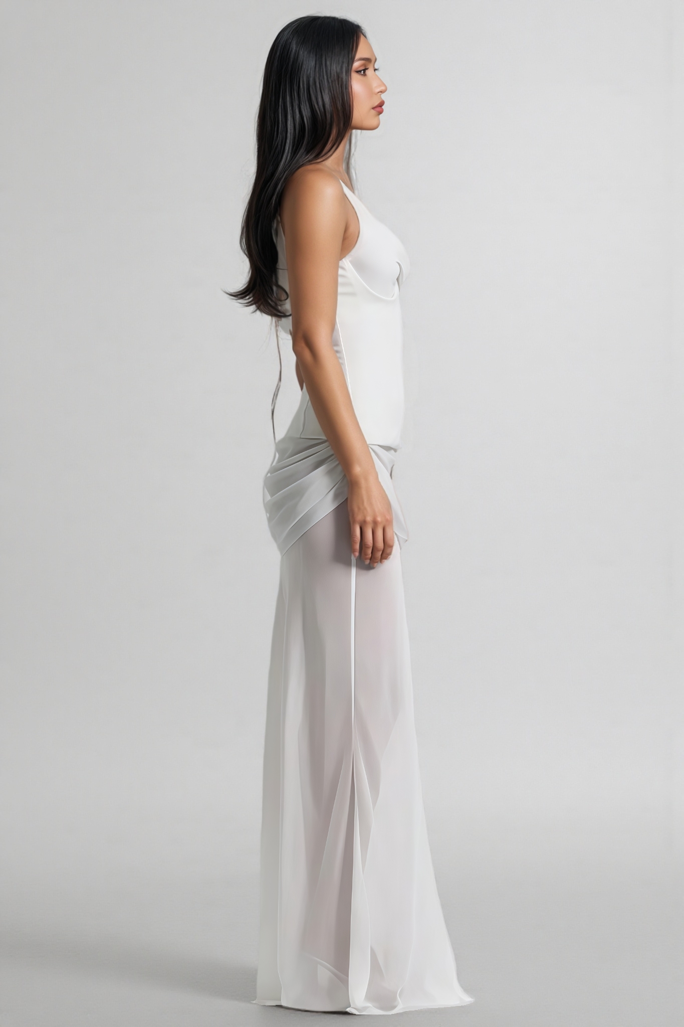 Inez White Off Shoulder Waist Cinched Maxi Dress