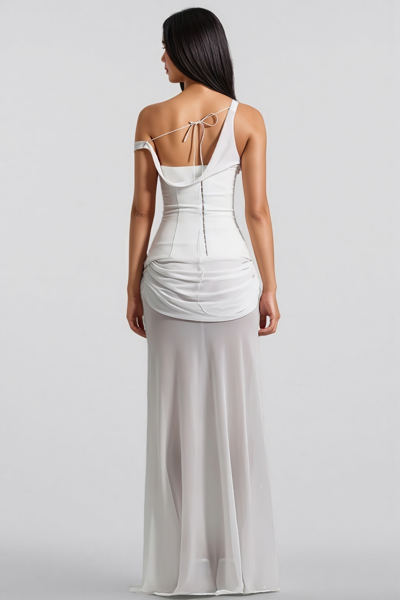 Inez White Off Shoulder Waist Cinched Maxi Dress