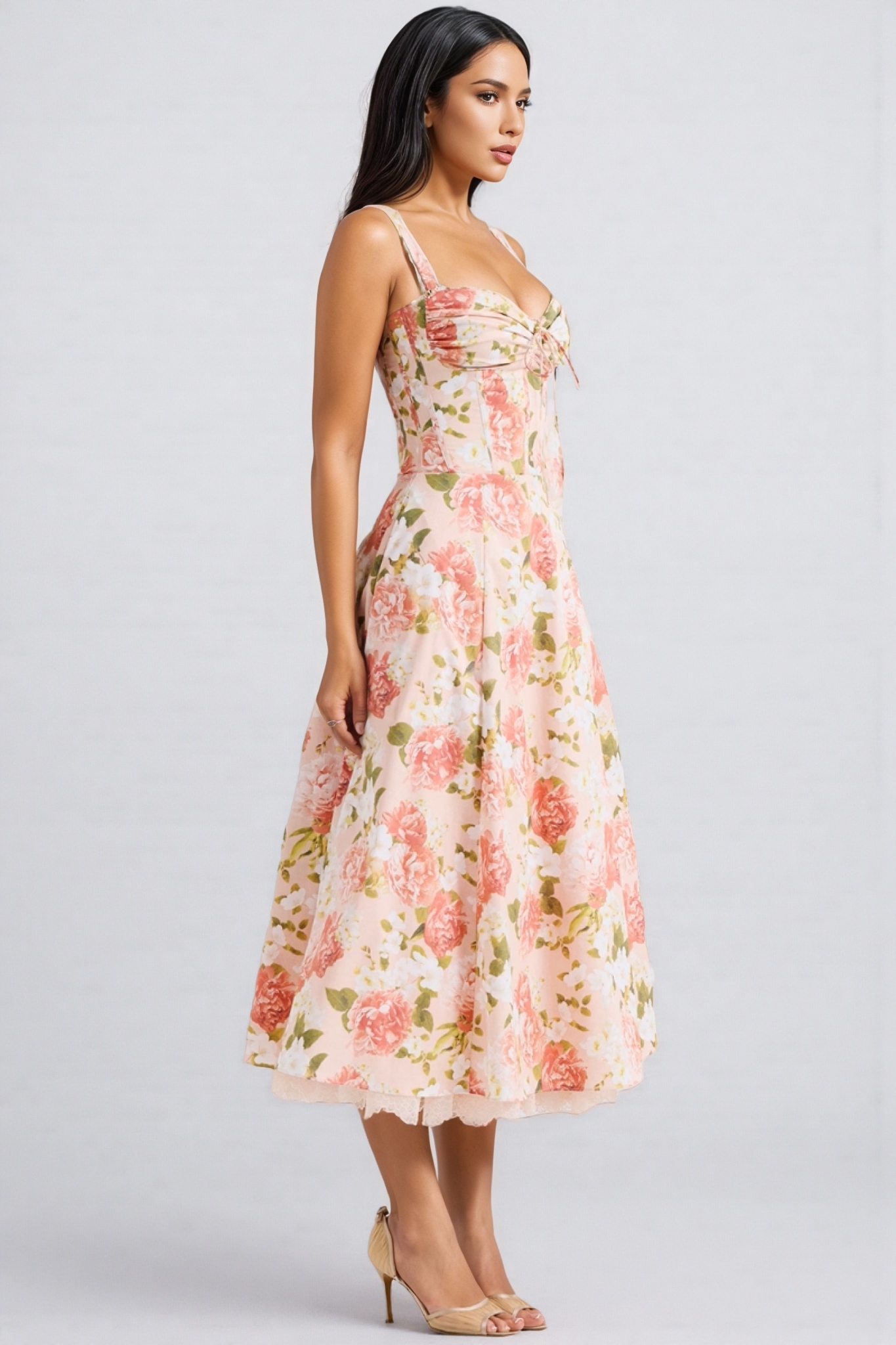 Aelin Pink Halter Print Midi Dress
