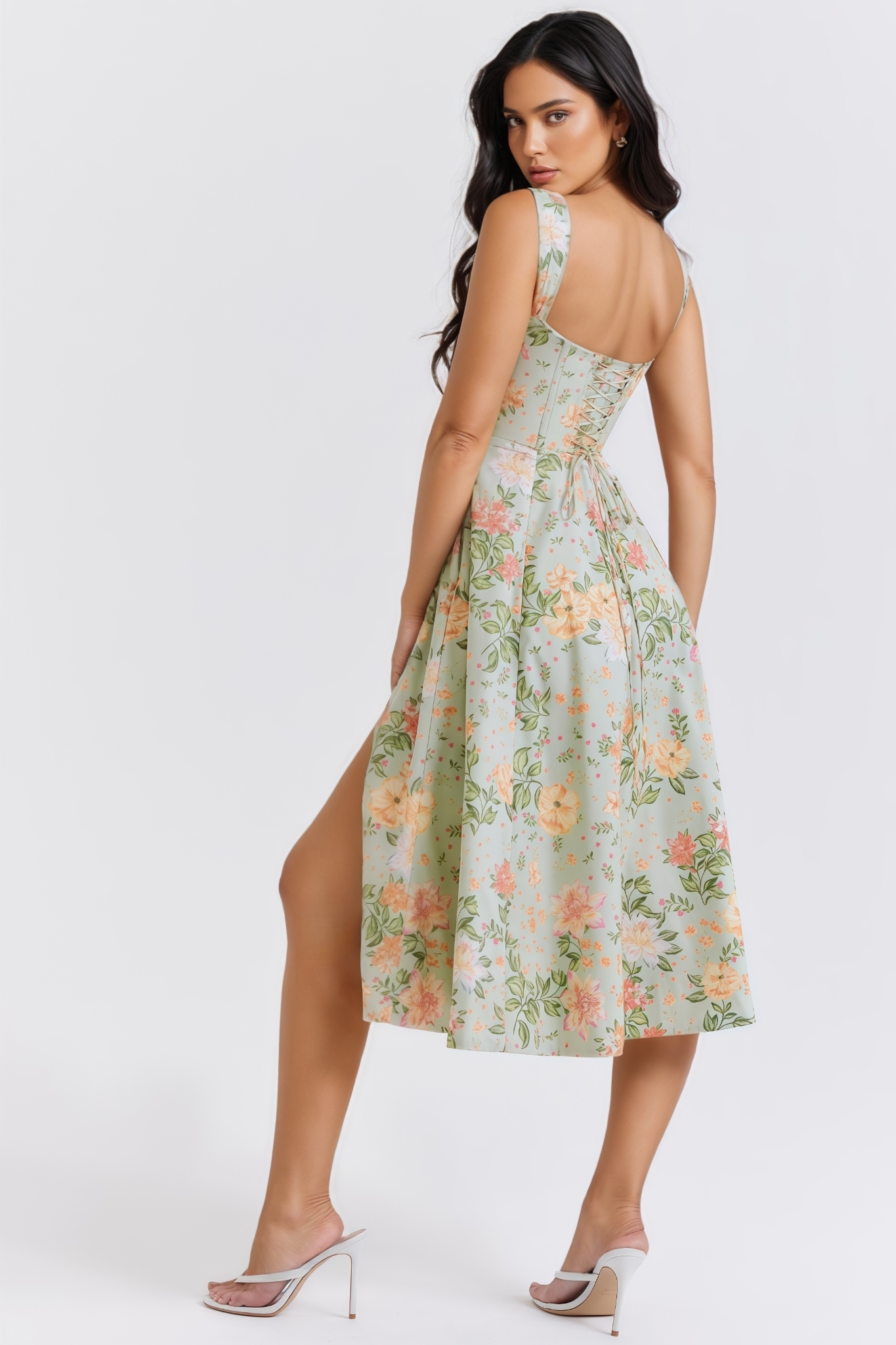 Nila Green Split Floral Midi Dress