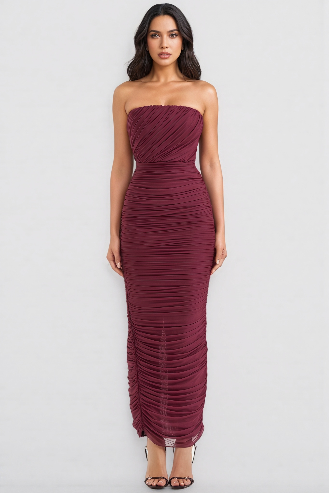 Lira Wine Gathered Maxi Dress