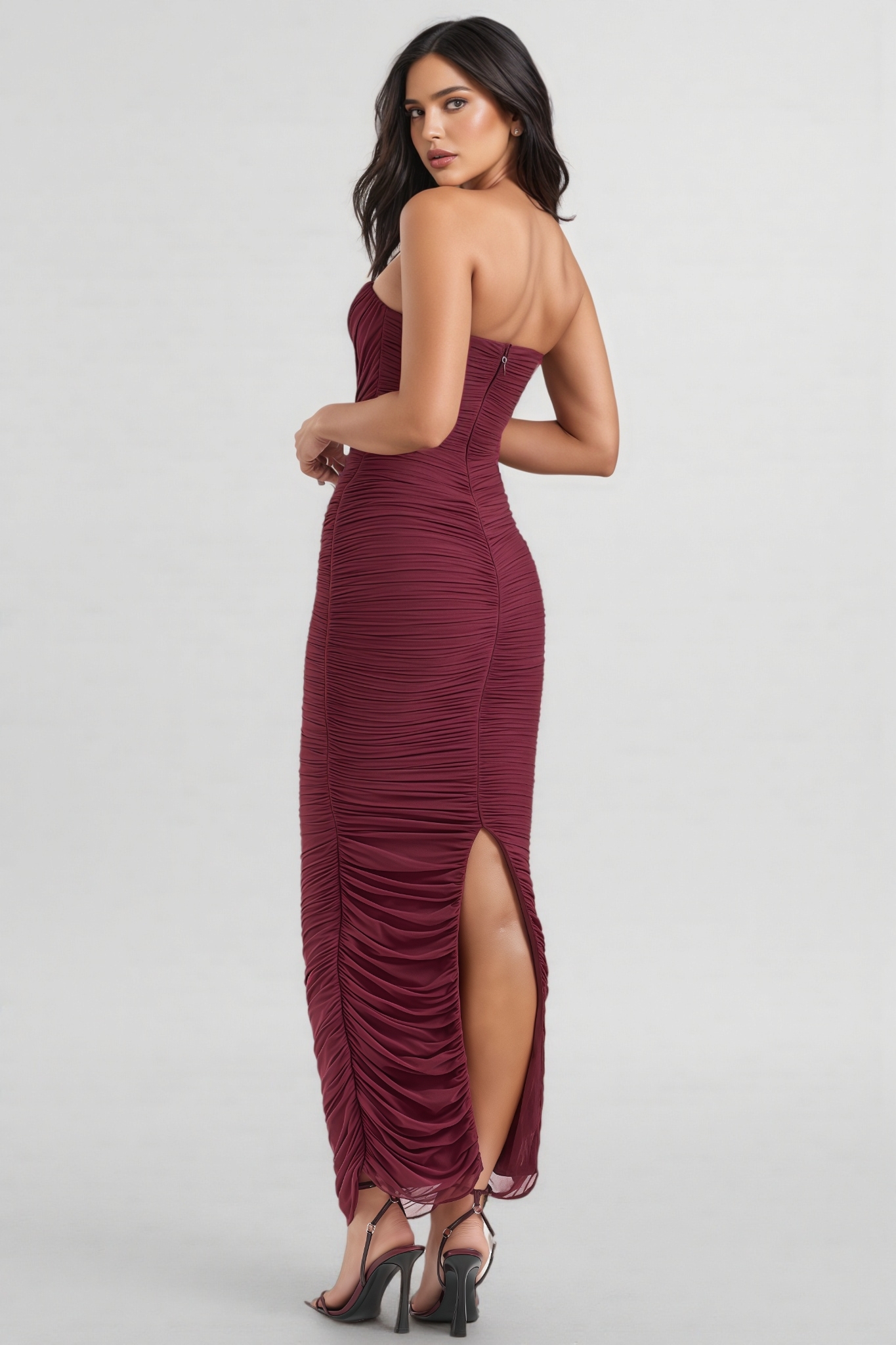 Lira Wine Gathered Maxi Dress
