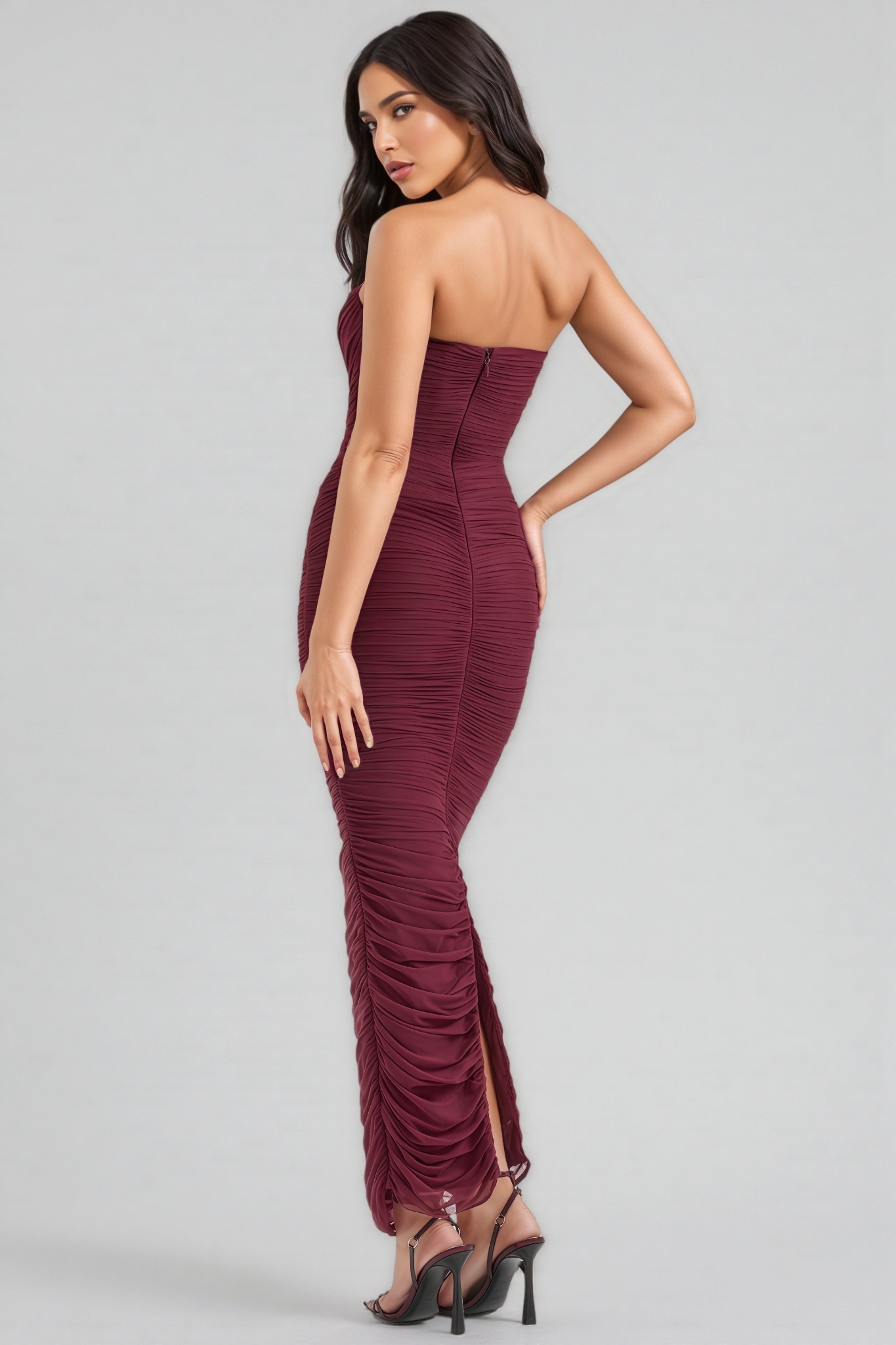Lira Wine Gathered Maxi Dress
