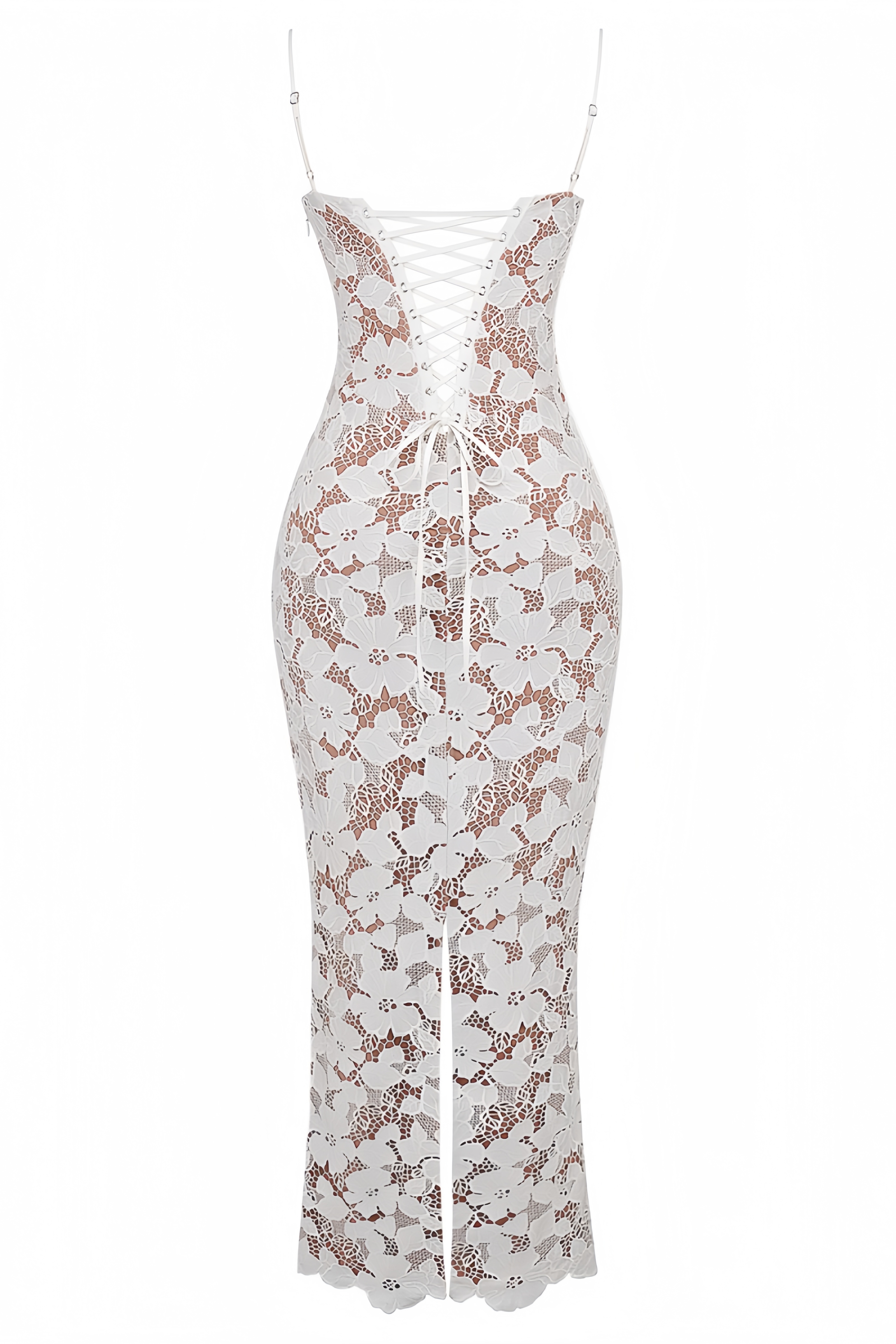 Odatte White Halter Embroidered Maxi Dress