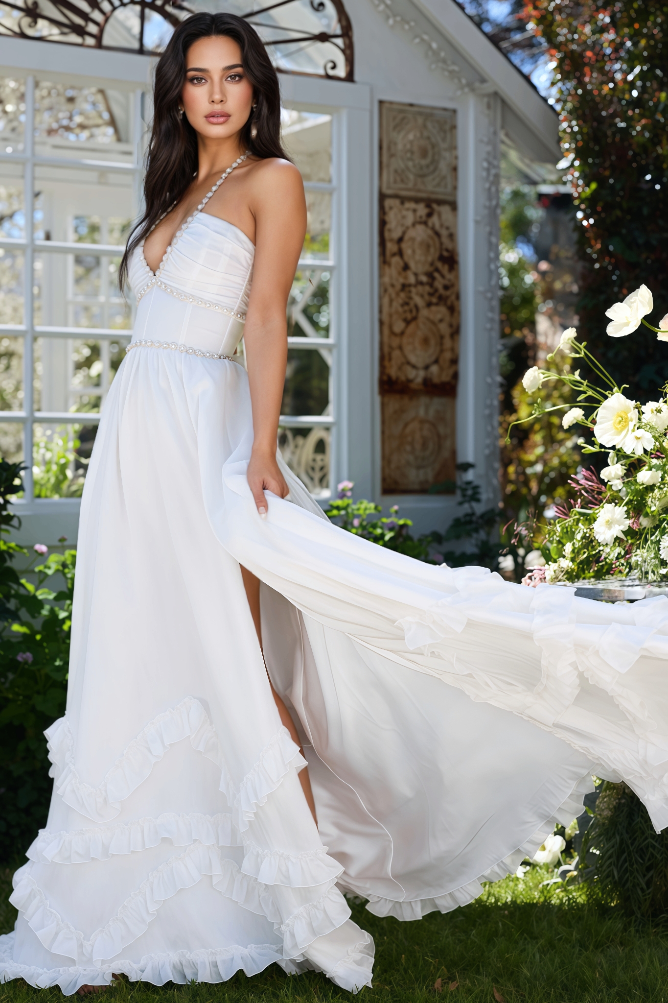 Theay White Side Slit Maxi Dress