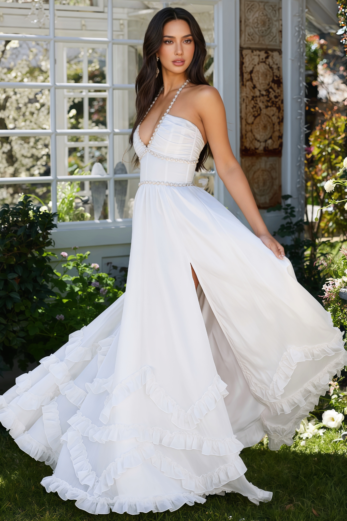 Theay White Side Slit Maxi Dress