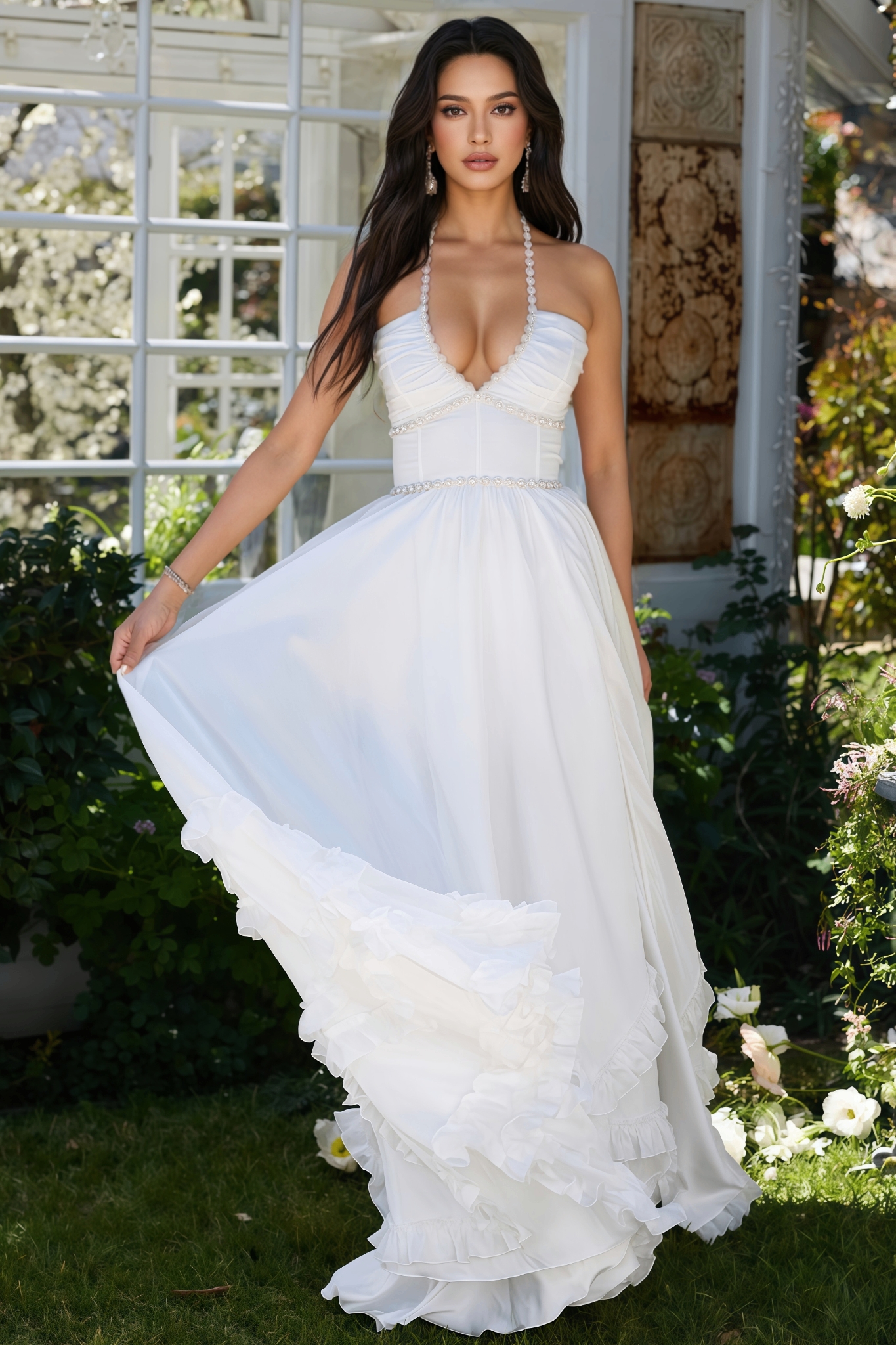 Theay White Side Slit Maxi Dress