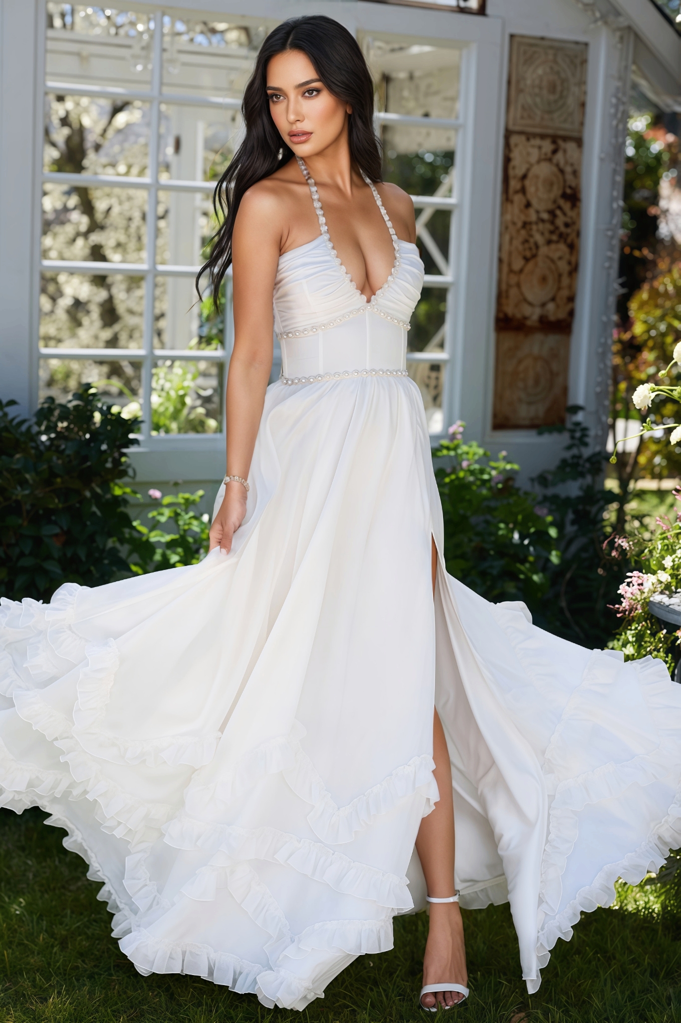 Theay White Side Slit Maxi Dress