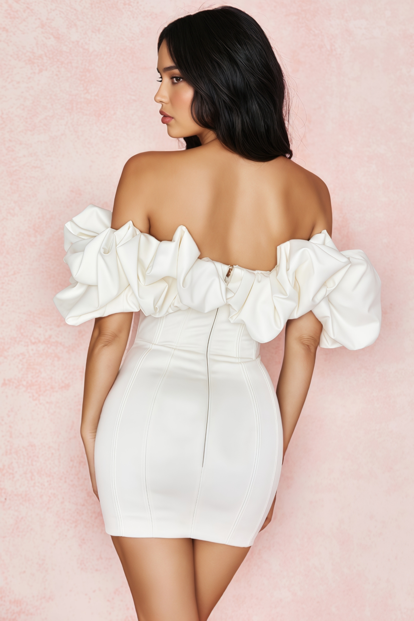 Prinsa White Strapless Ruffled Mini Dress