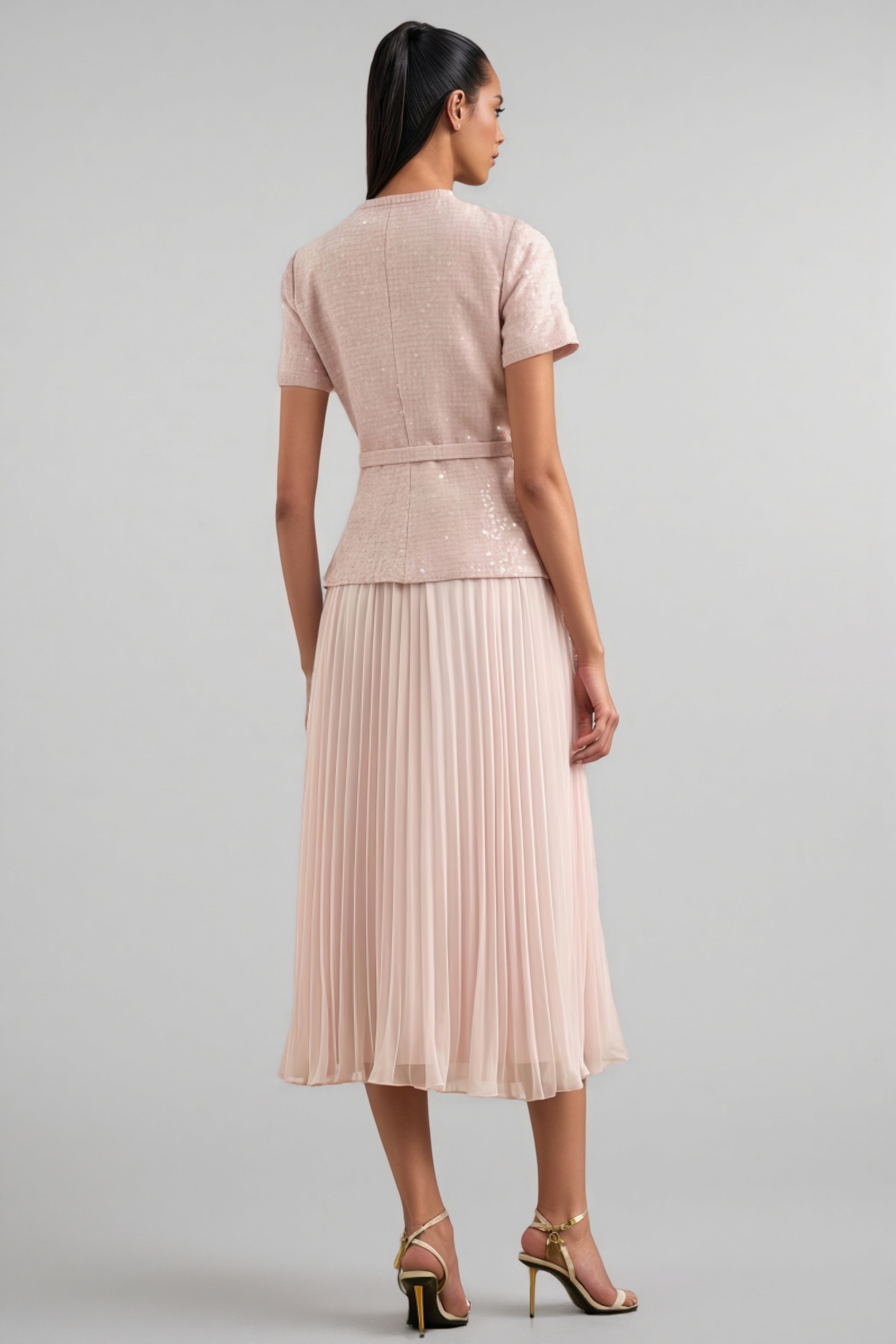 Andrea Pink Boucle Belted Midi Dress Set