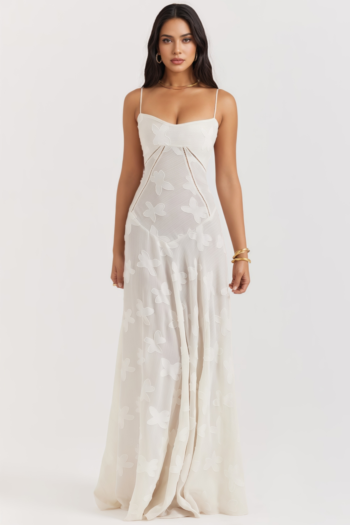 Hlyzal Beige Halter Backless Maxi Dress