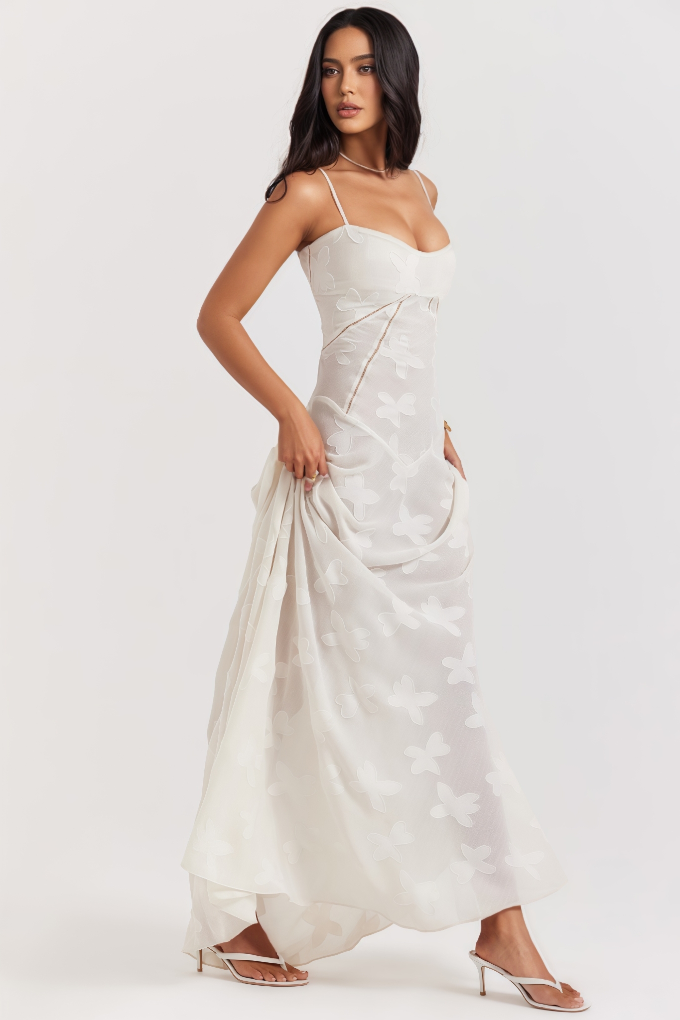 Hlyzal Beige Halter Backless Maxi Dress