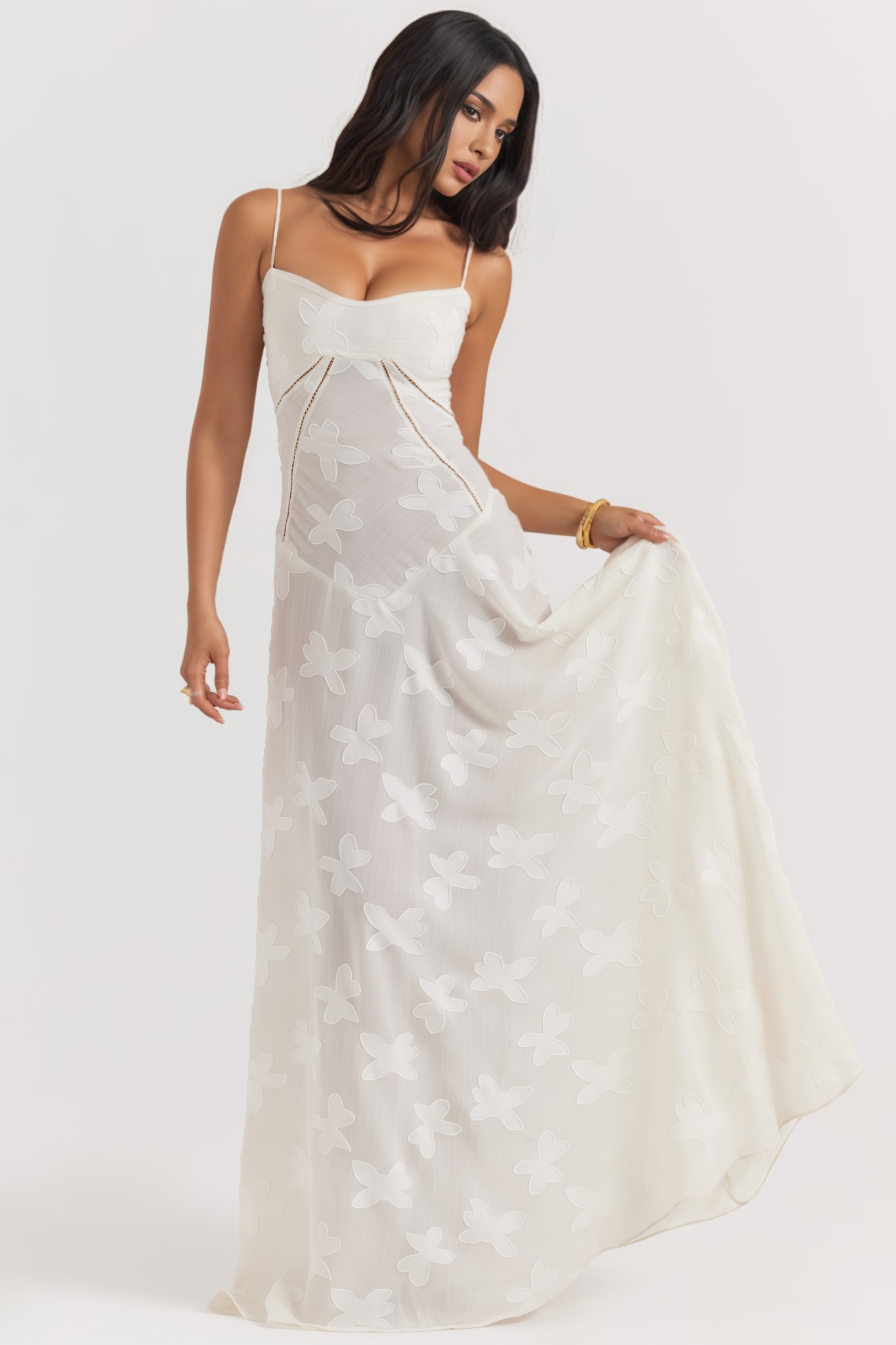 Hlyzal Beige Halter Backless Maxi Dress