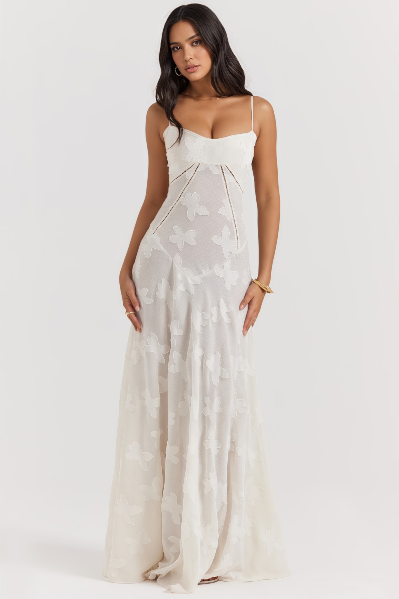 Hlyzal Beige Halter Backless Maxi Dress