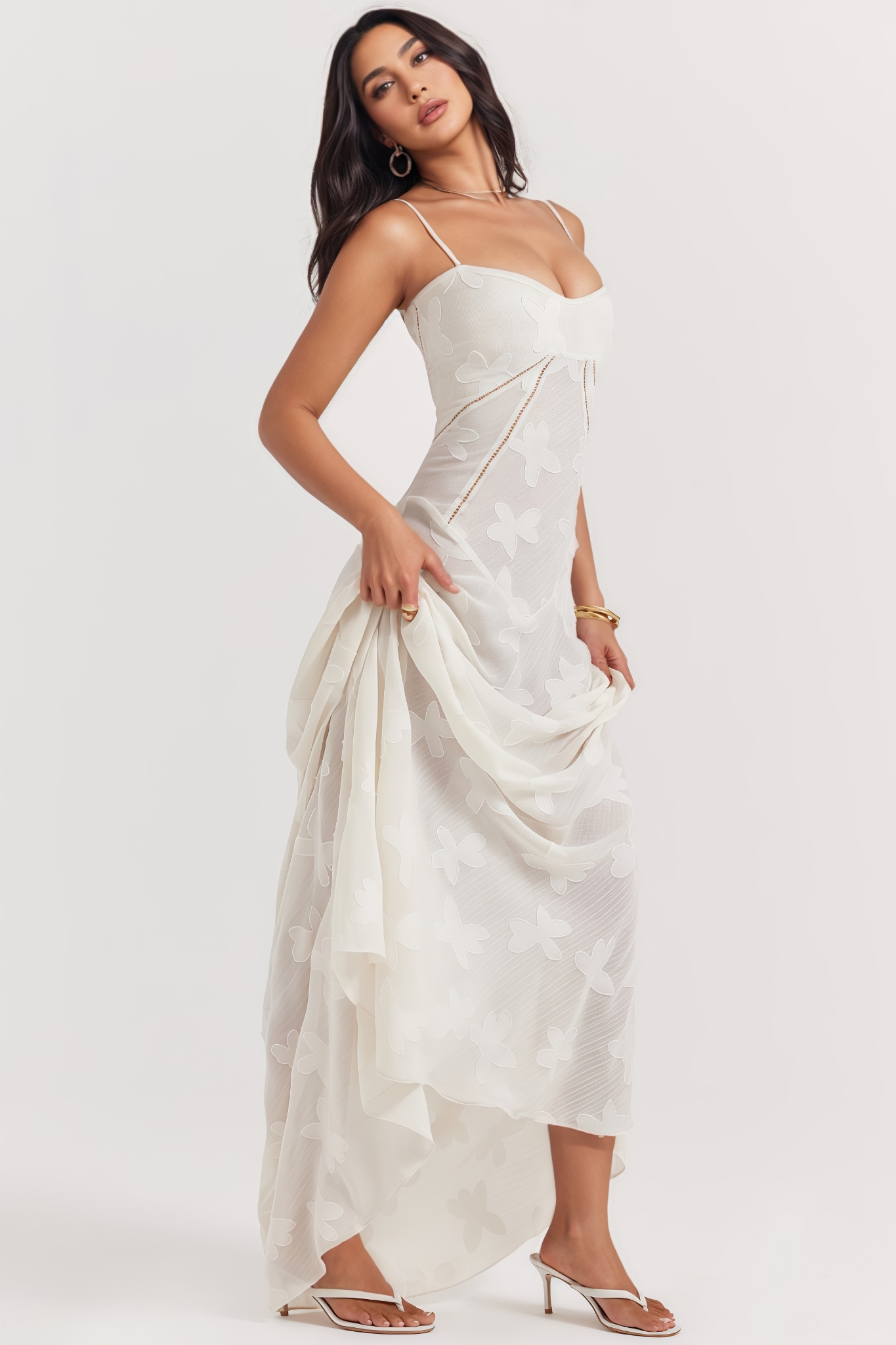 Hlyzal Beige Halter Backless Maxi Dress