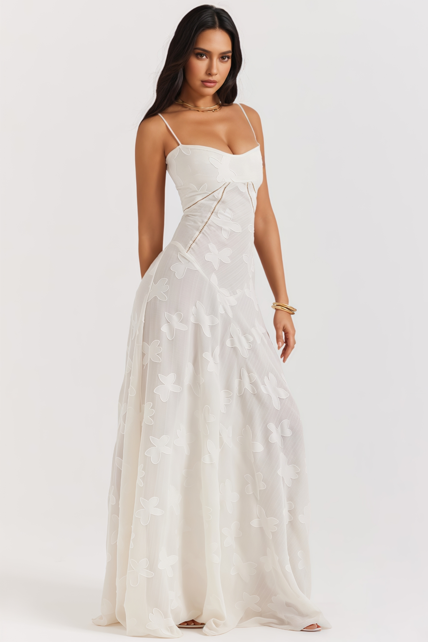 Hlyzal Beige Halter Backless Maxi Dress