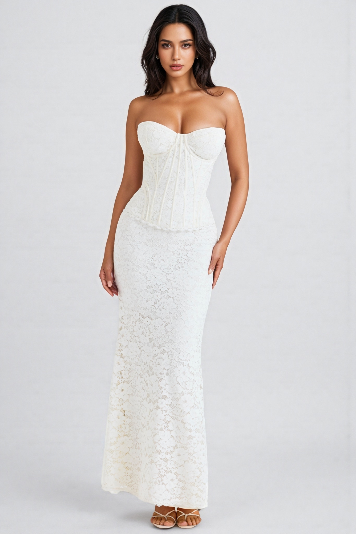 Huta White Lace Corset Maxi dress