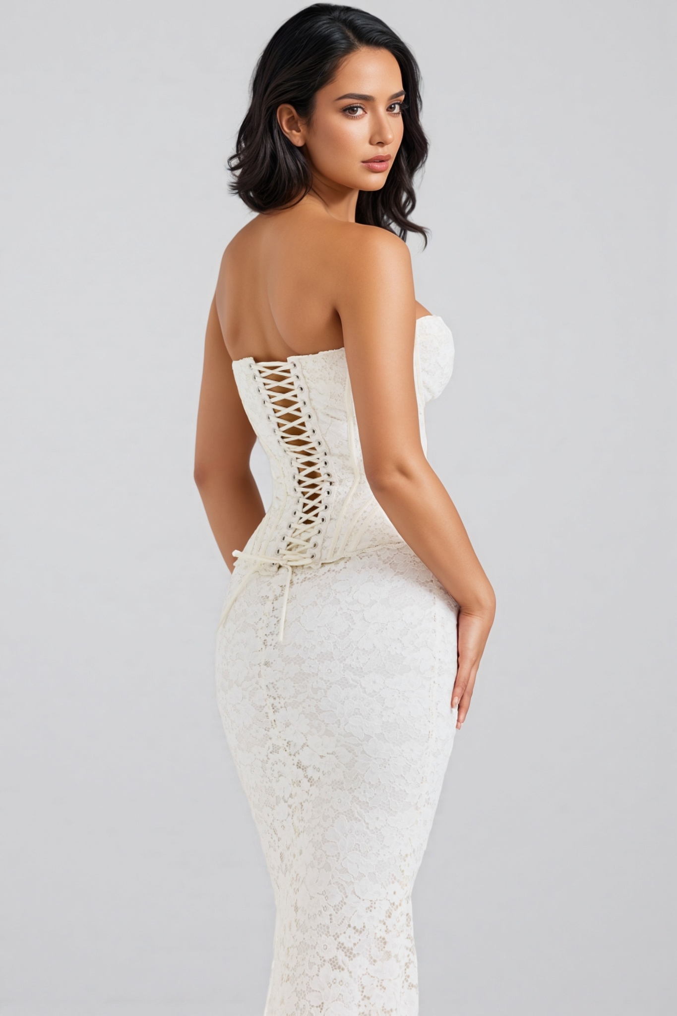 Huta White Lace Corset Maxi dress
