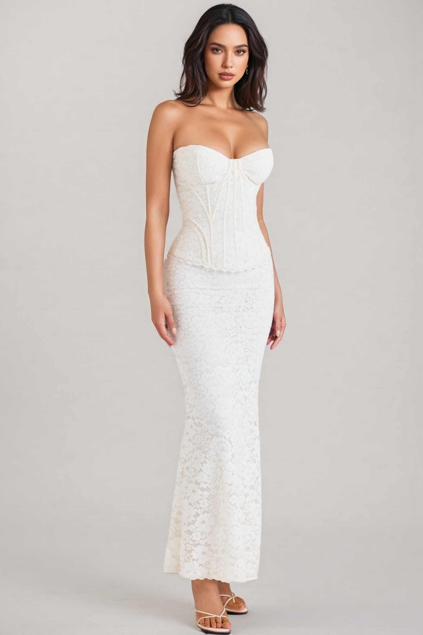 Huta White Lace Corset Maxi dress