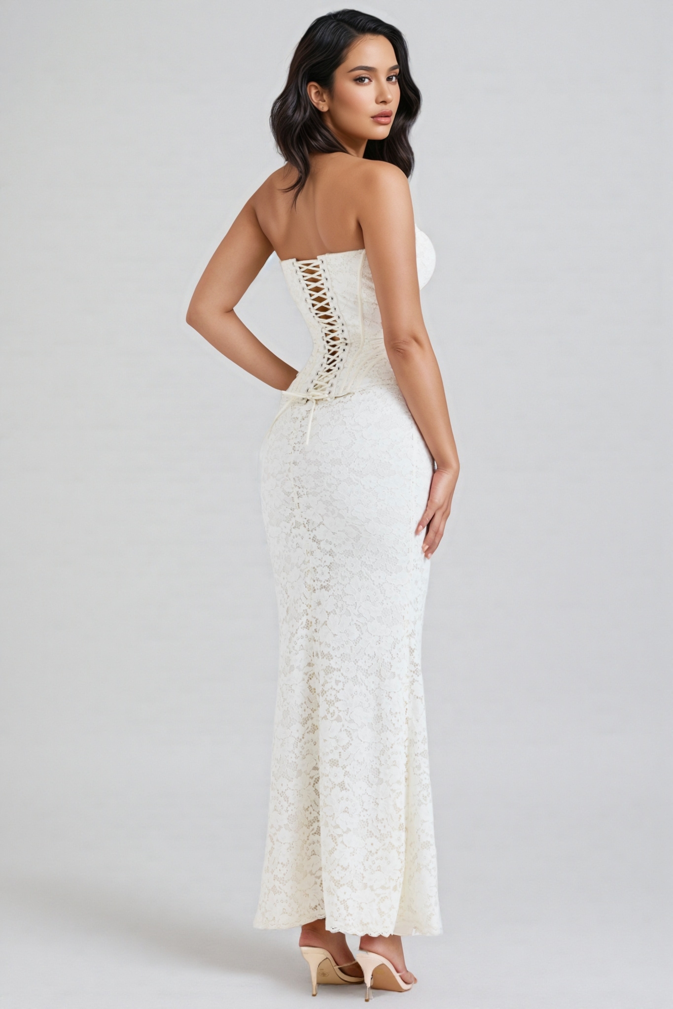 Huta White Lace Corset Maxi dress