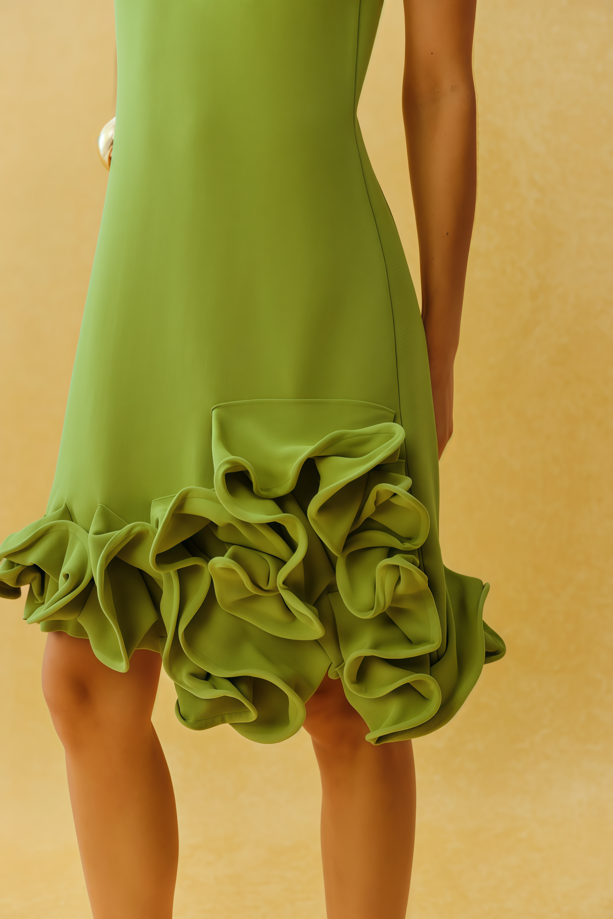 Fosalind Green Sleeveless Ruffle Knit Mini Dress