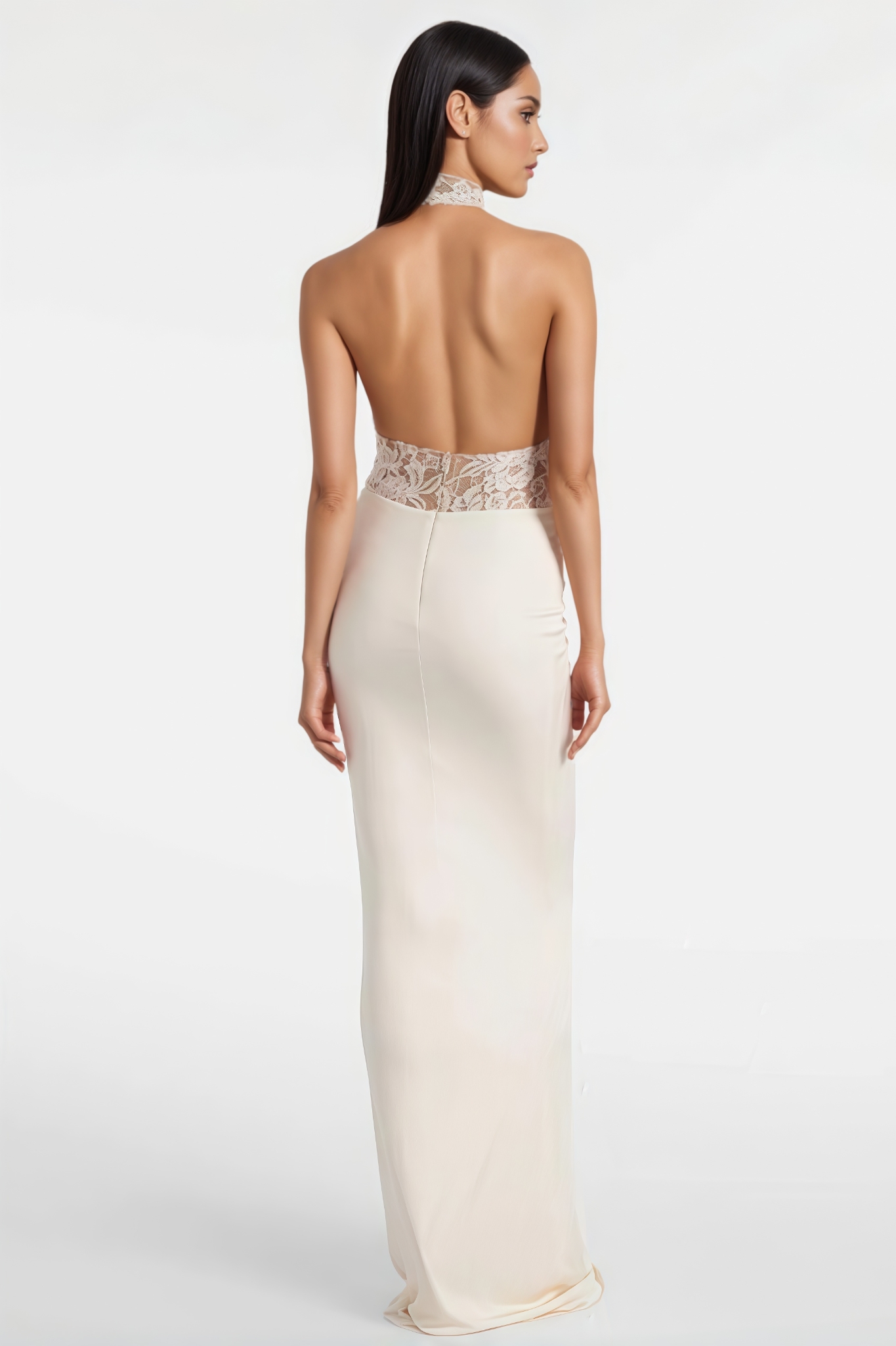 Lurvie White Embroidered Ruched Halterneck Maxi Dress