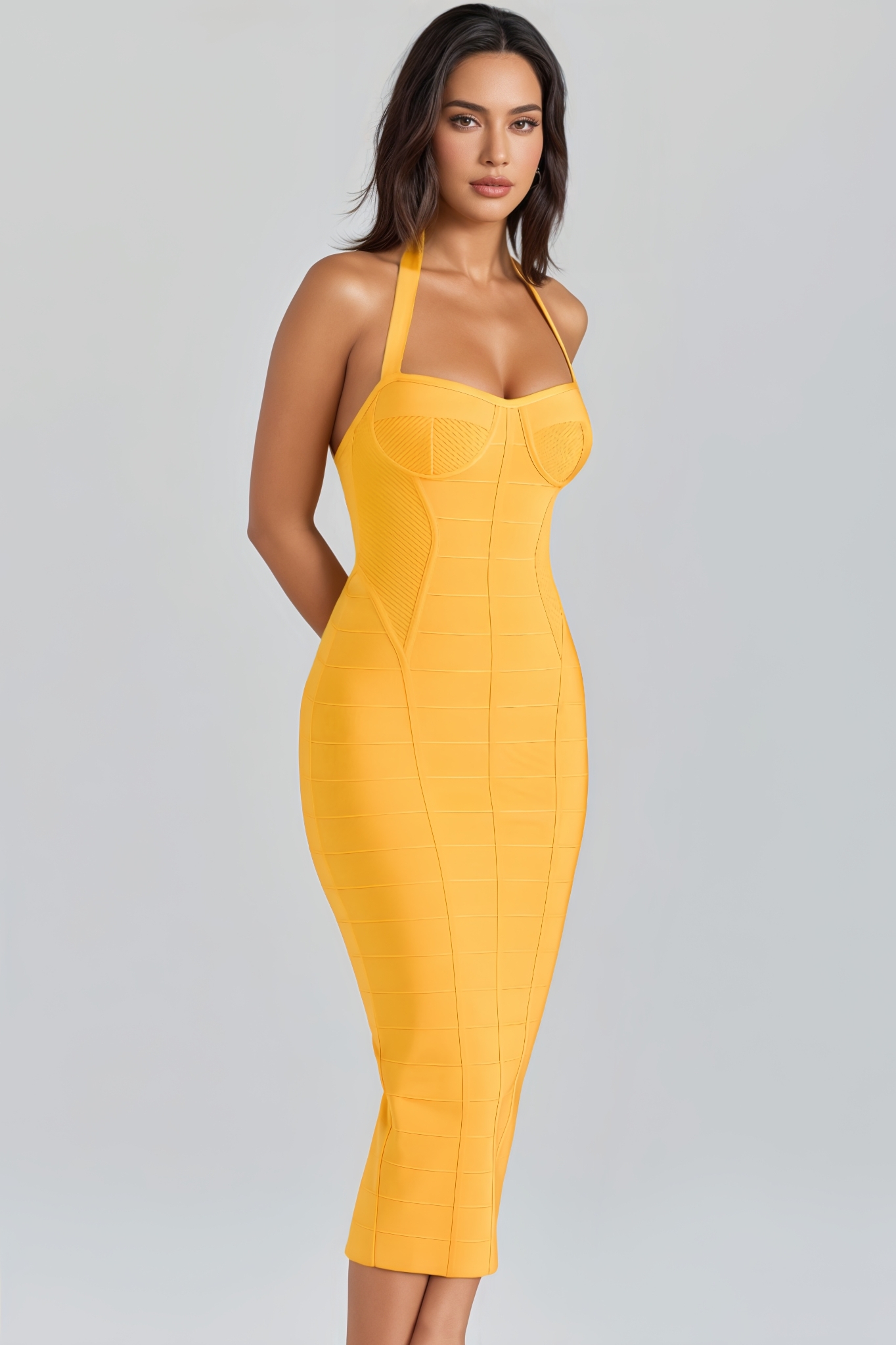 Kessf Orange Bandage Midi Dress