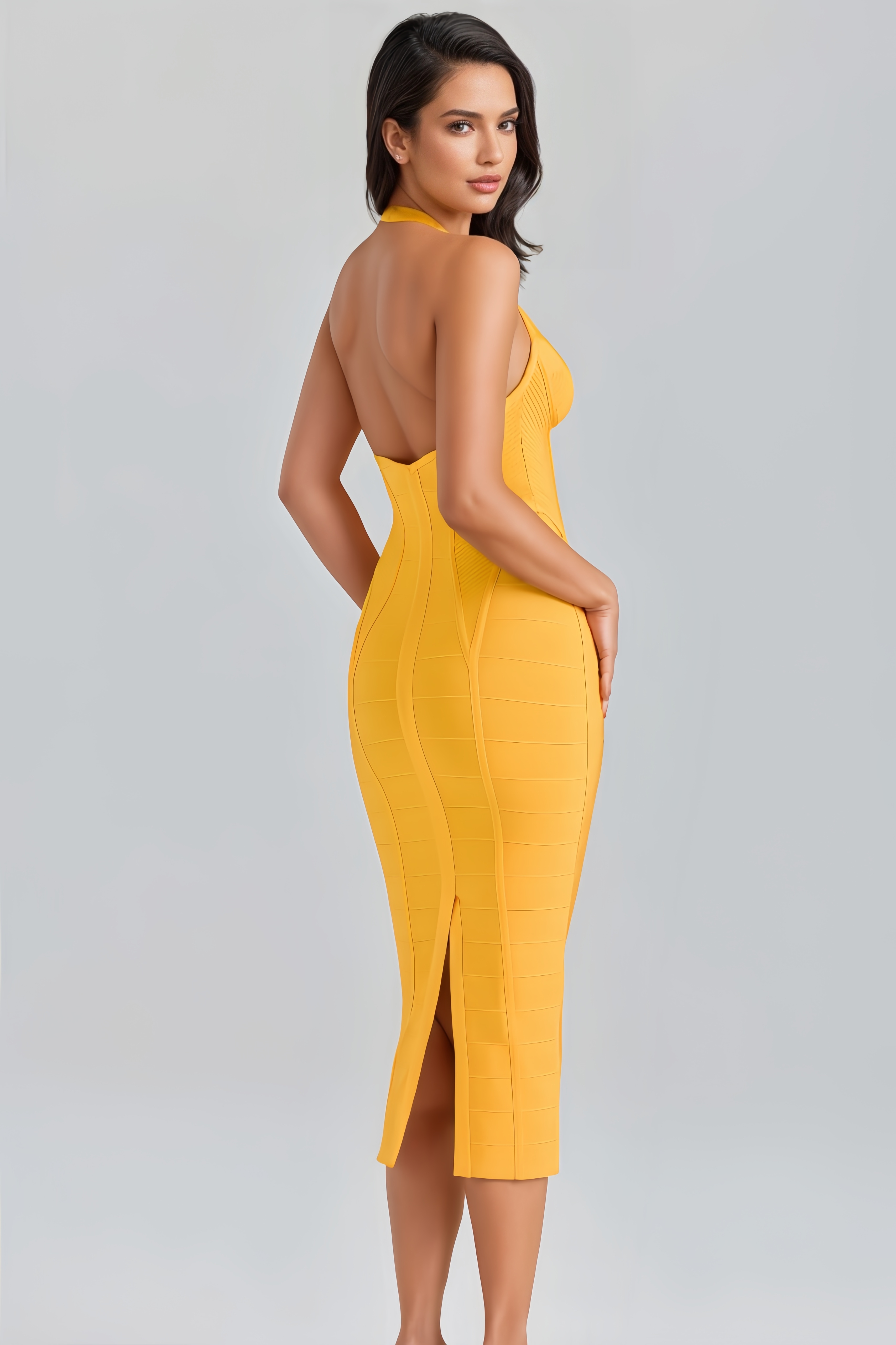 Kessf Orange Bandage Midi Dress