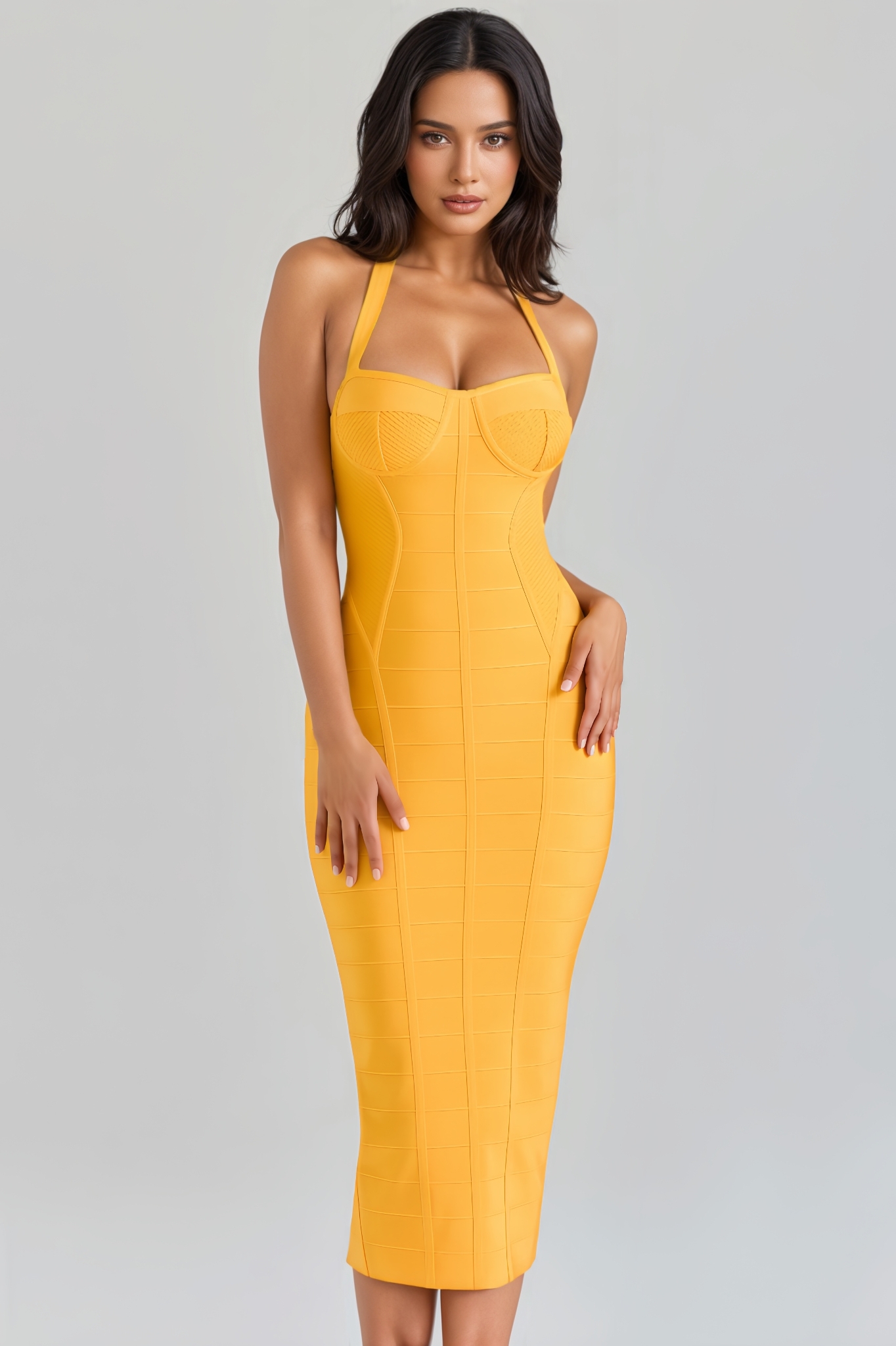 Kessf Orange Bandage Midi Dress