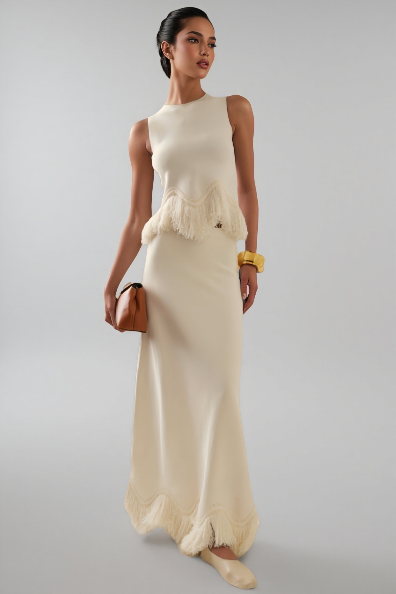 Jora White Fringe Maxi Dress Two Piece Set – LuneÉclat Fashion