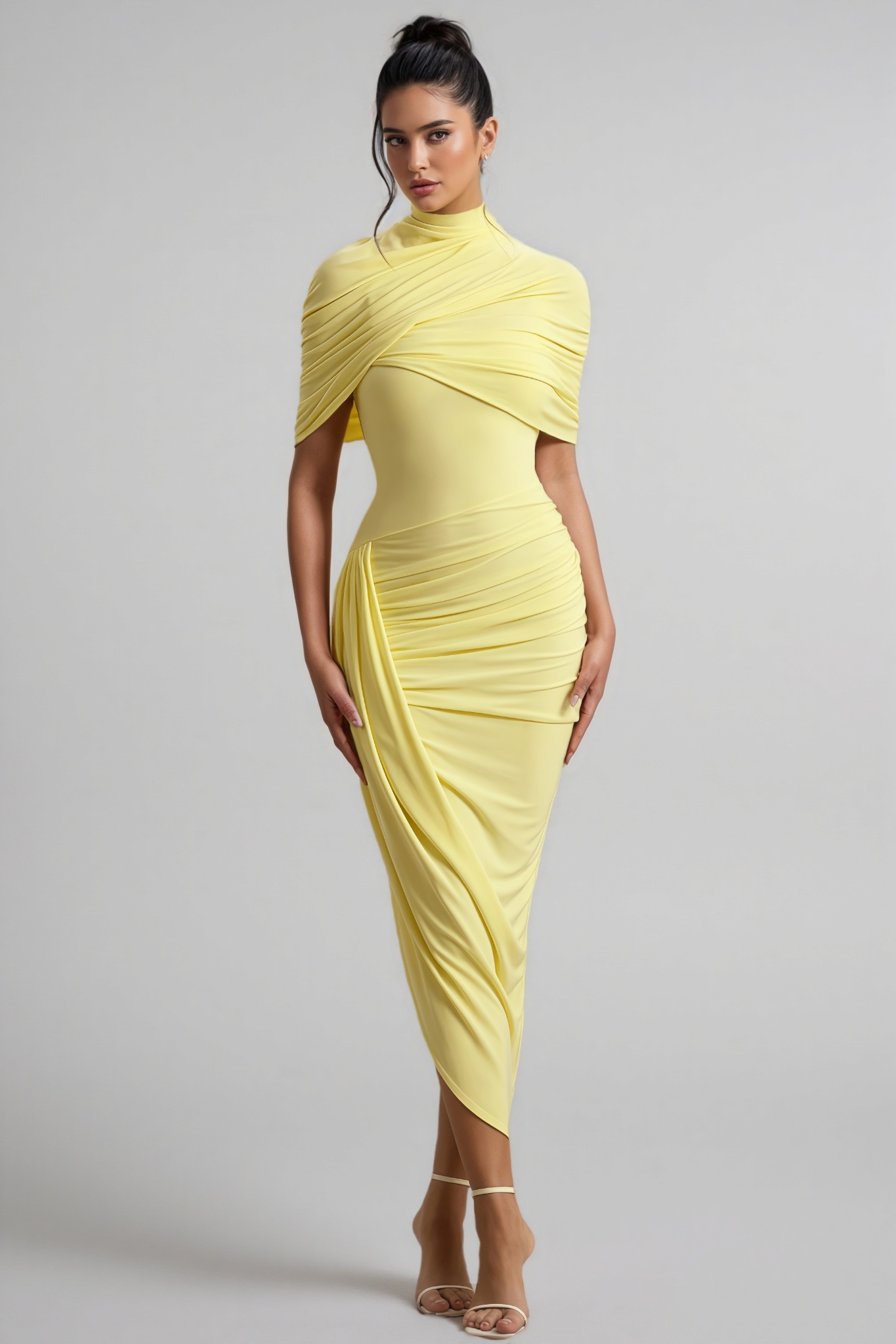 Orlitk Asymmetric Twisted Cape Maxi Dress 