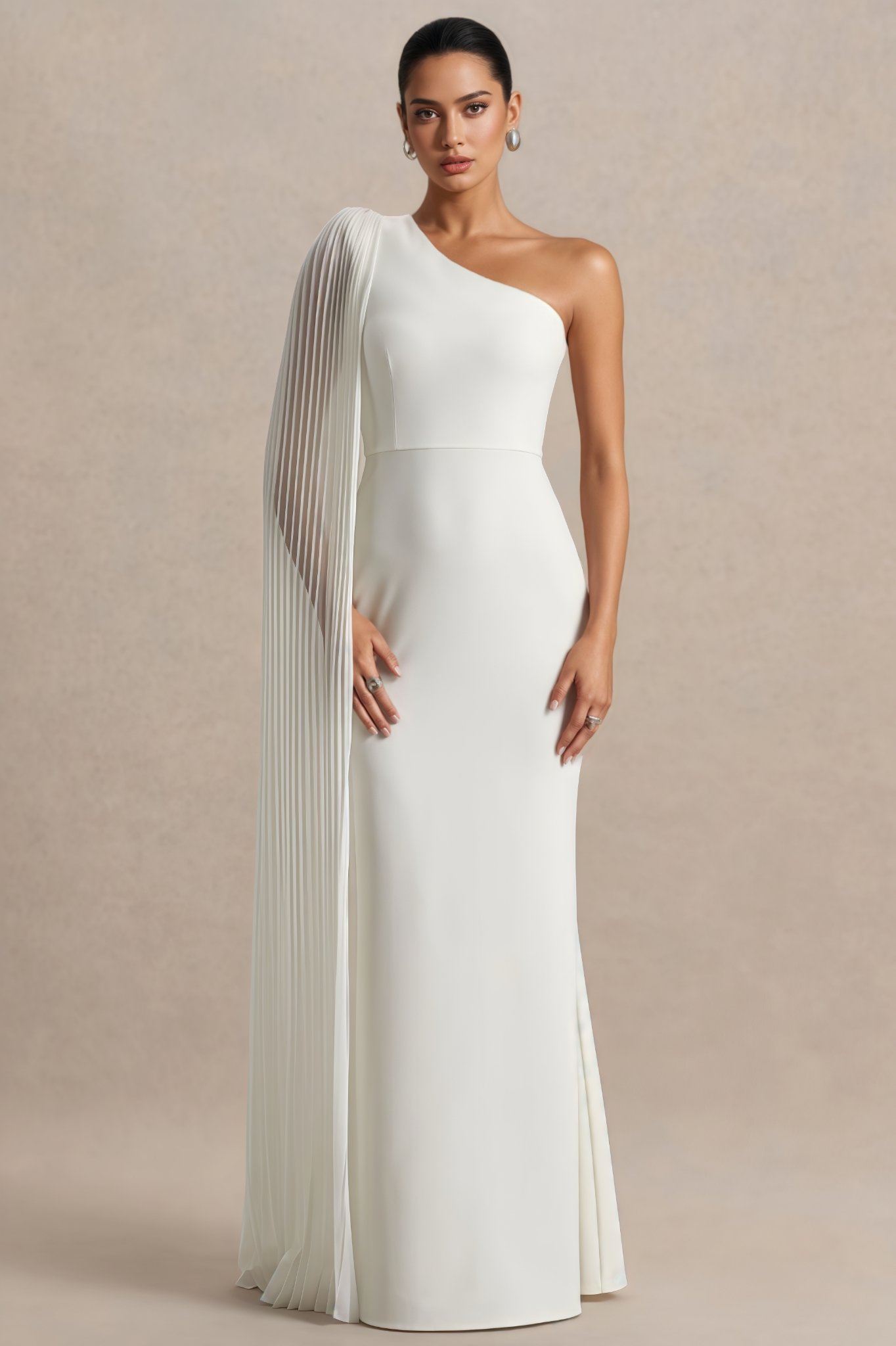 Ceyrat White Cape Sleeve Asymmetric Neck Maxi Dress