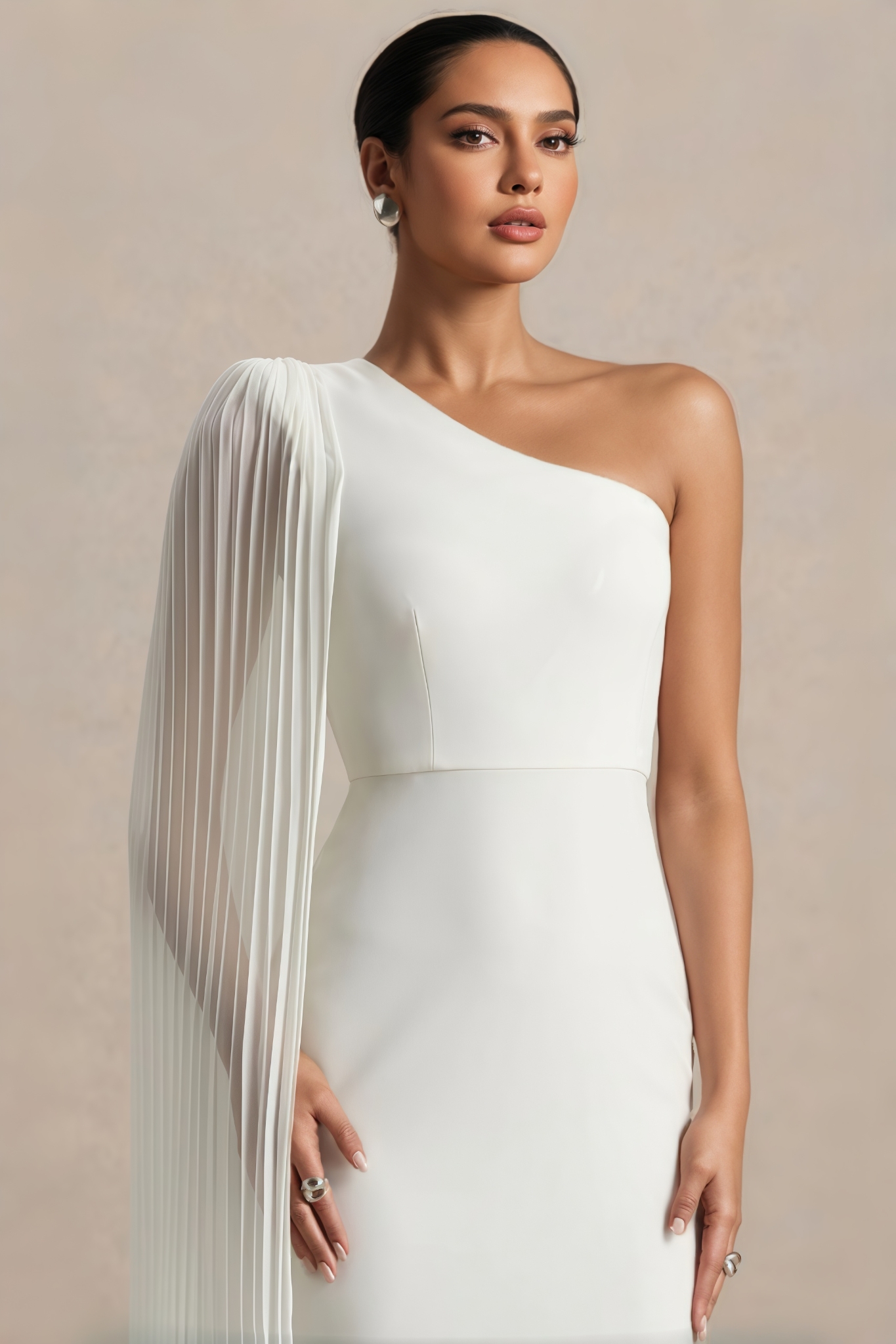 Ceyrat White Cape Sleeve Asymmetric Neck Maxi Dress