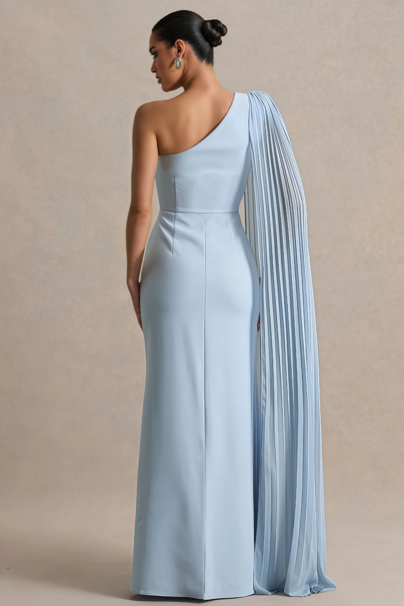 Bronek Blue Cape Sleeve Asymmetric Neck Maxi Dress