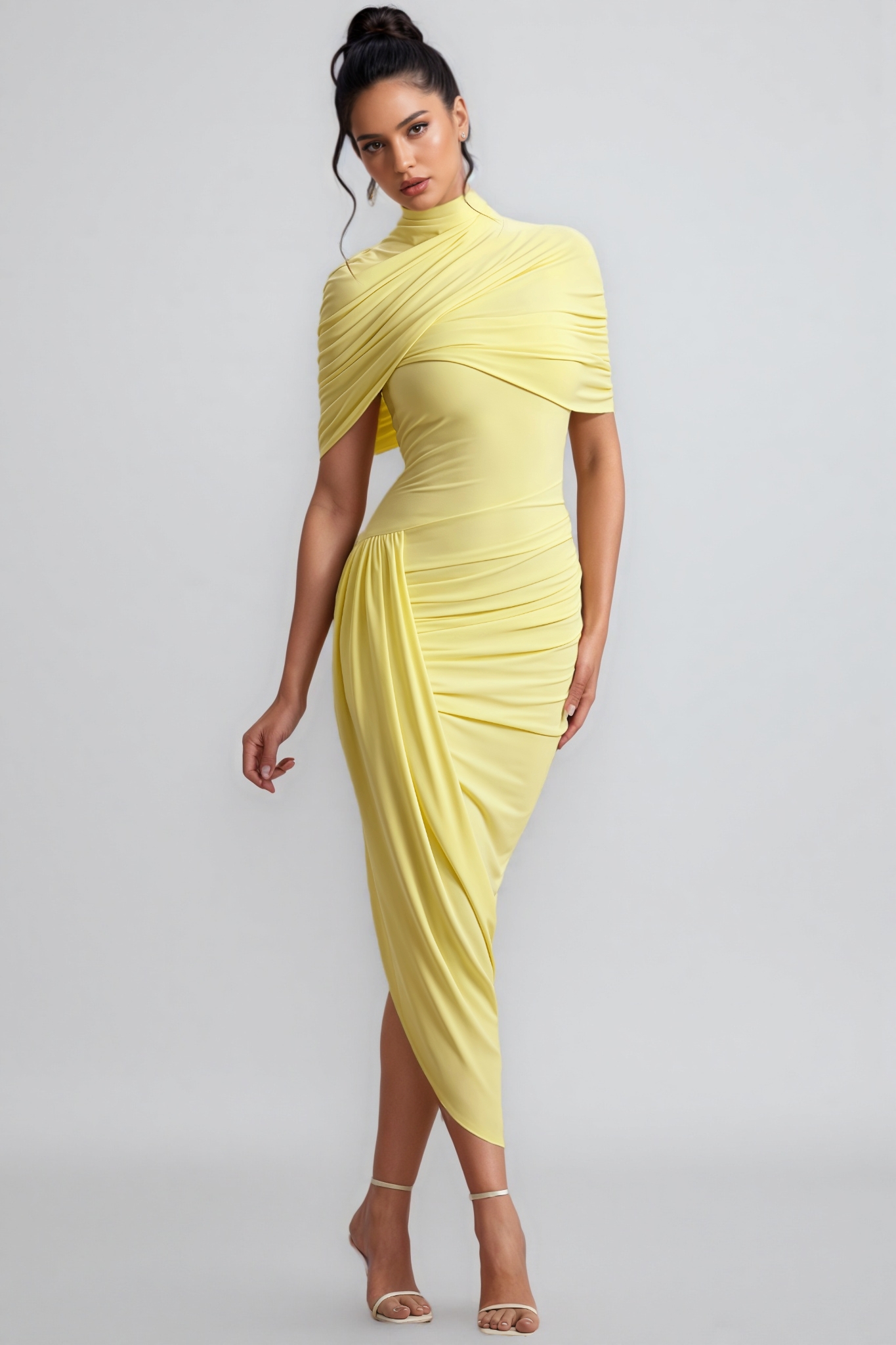 Orlitk Asymmetric Twisted Cape Maxi Dress 