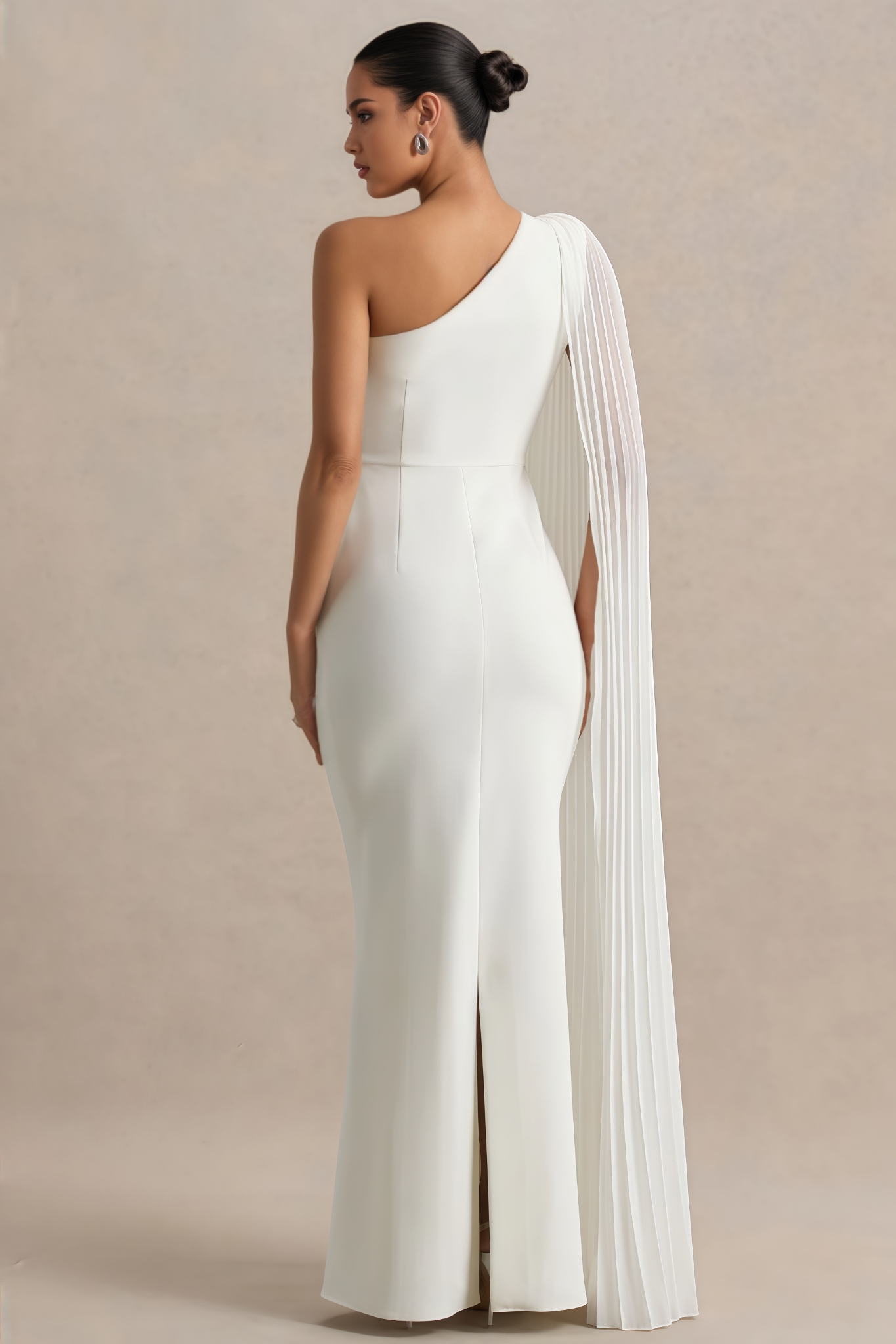 Ceyrat White Cape Sleeve Asymmetric Neck Maxi Dress