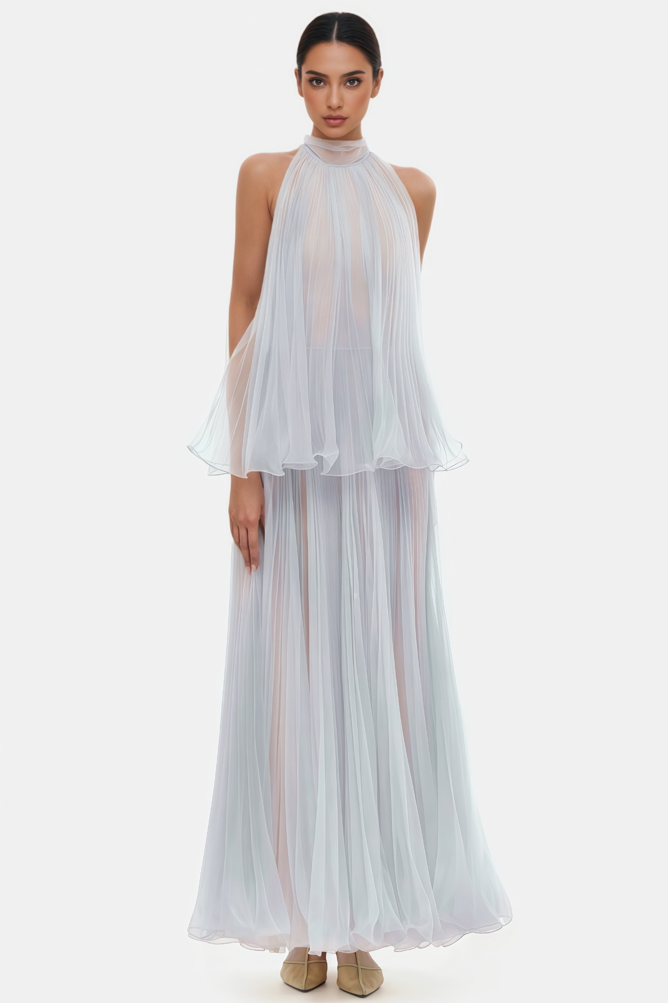 Ucoss Purple Halter Neck Draped Maxi Dress