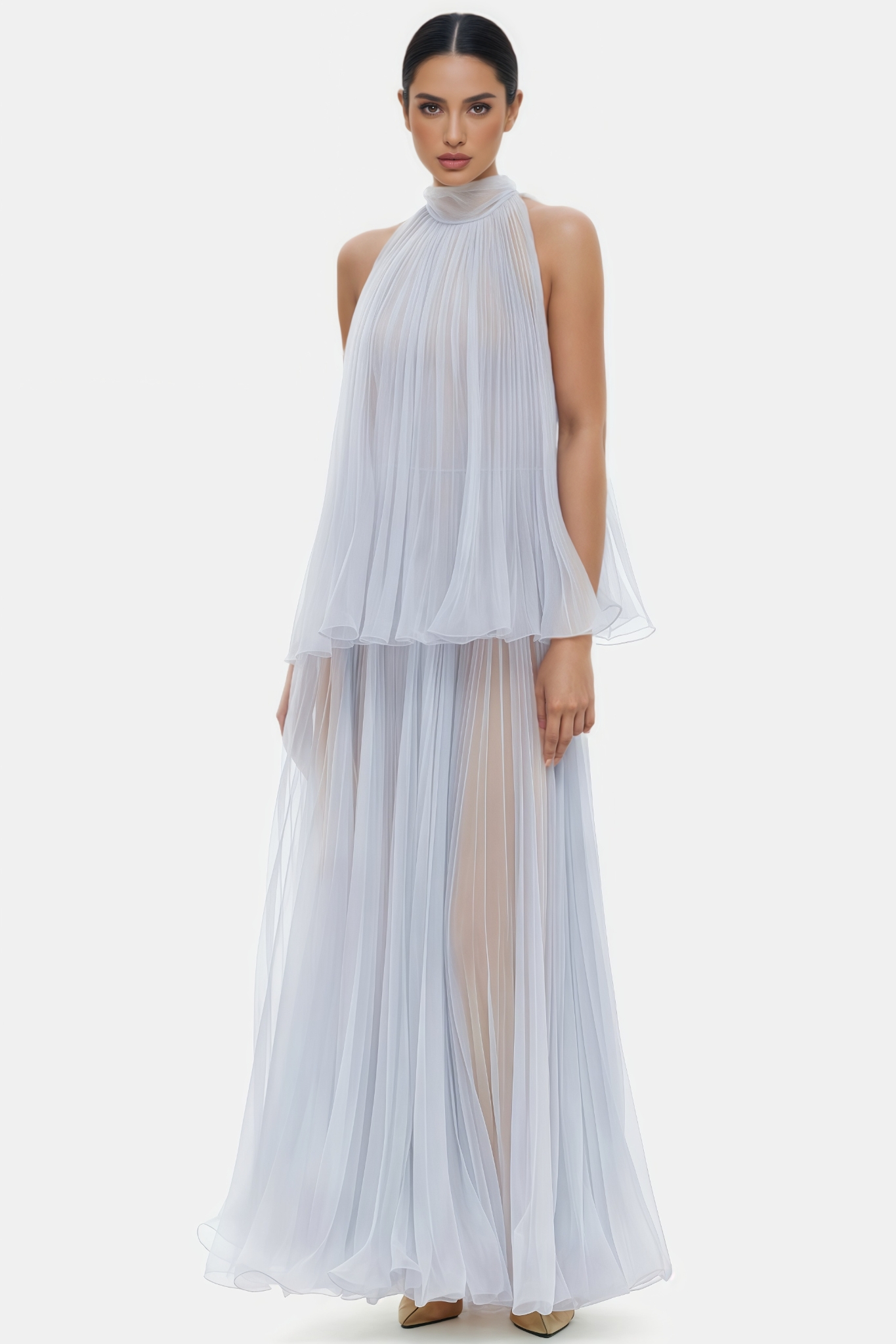 Ucoss Purple Halter Neck Draped Maxi Dress