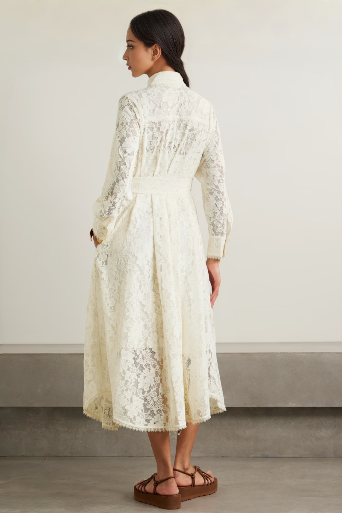 Melis Pleated Corded Lace Midi Dress