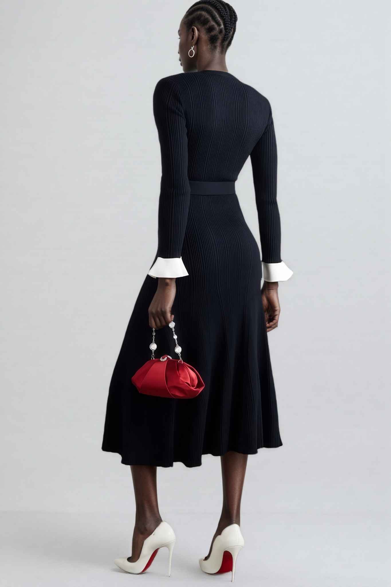 Nader Blue Long Sleeve Crew Neck Knit Midi Dress