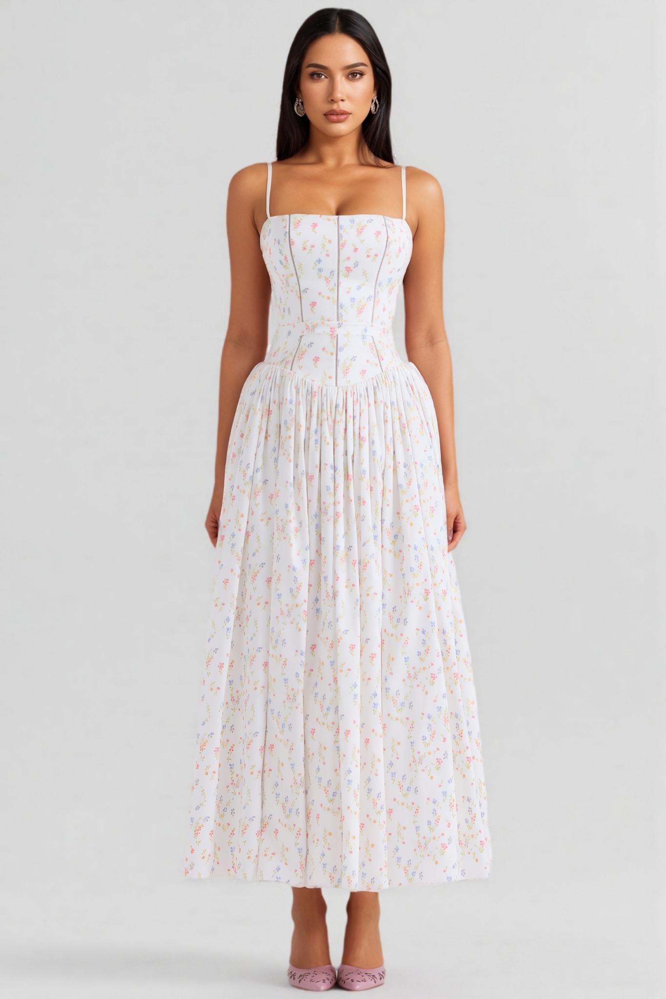Woeva White Halter Floral Maxi Dress