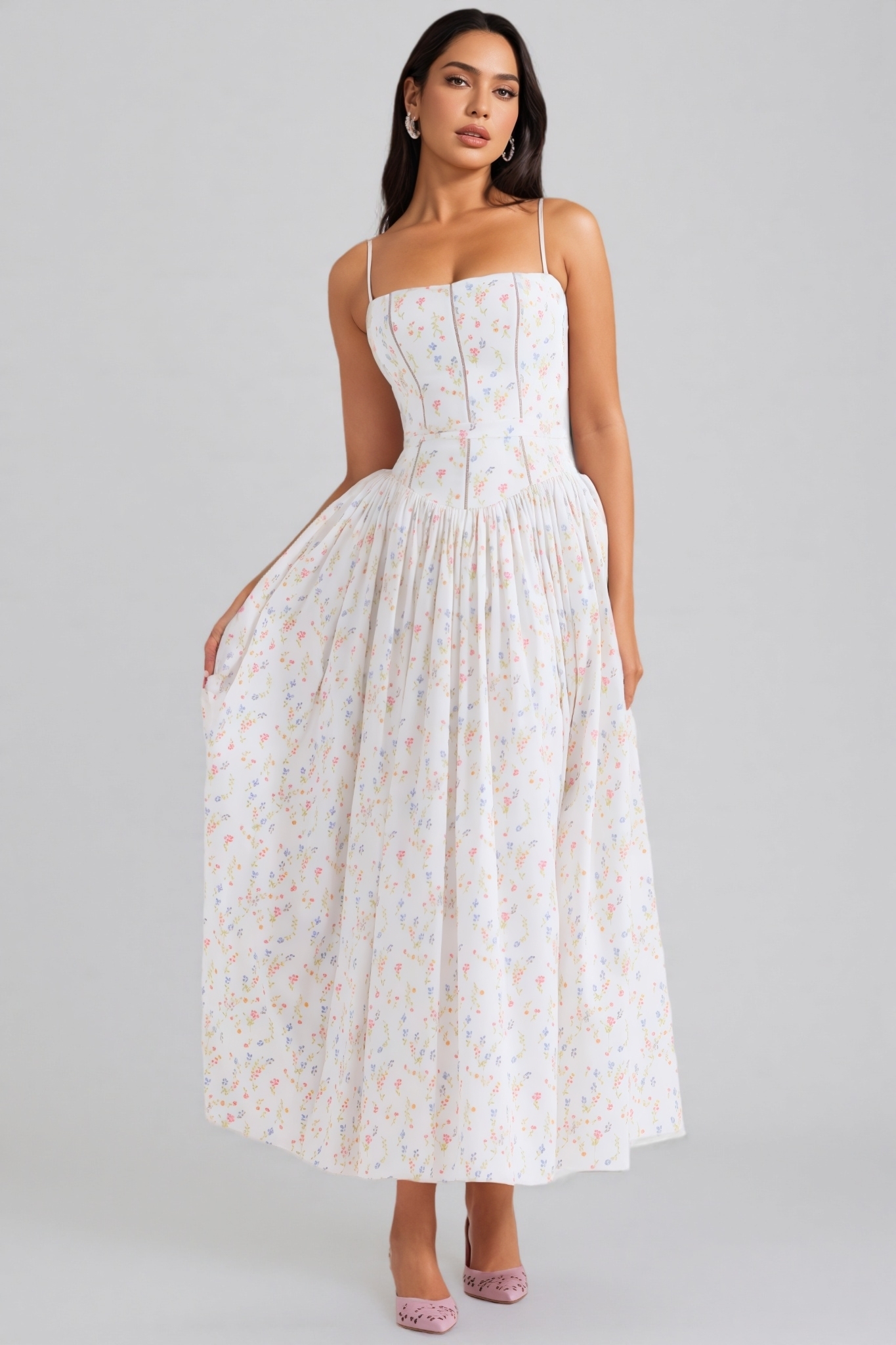 Woeva White Halter Floral Maxi Dress