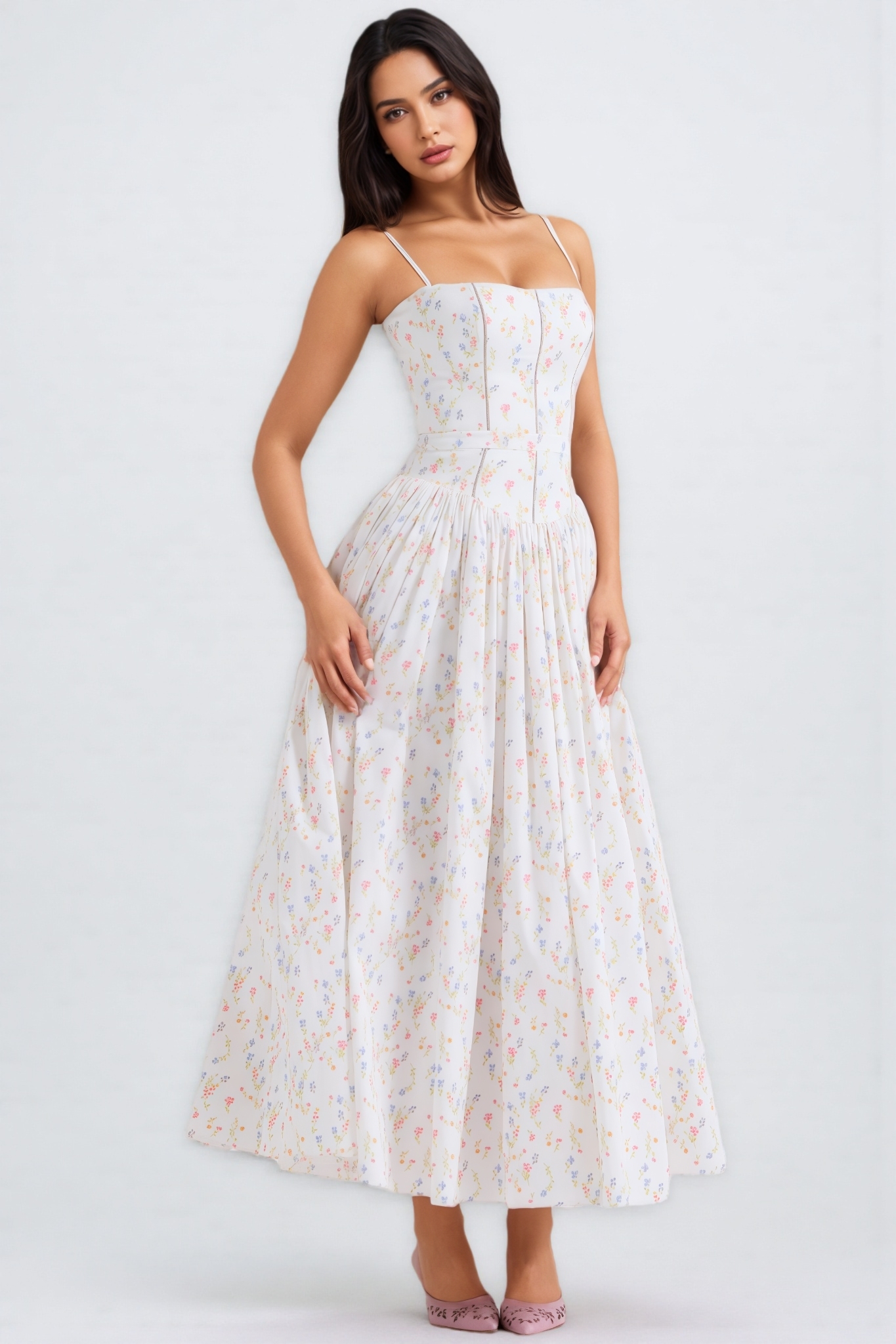 Woeva White Halter Floral Maxi Dress